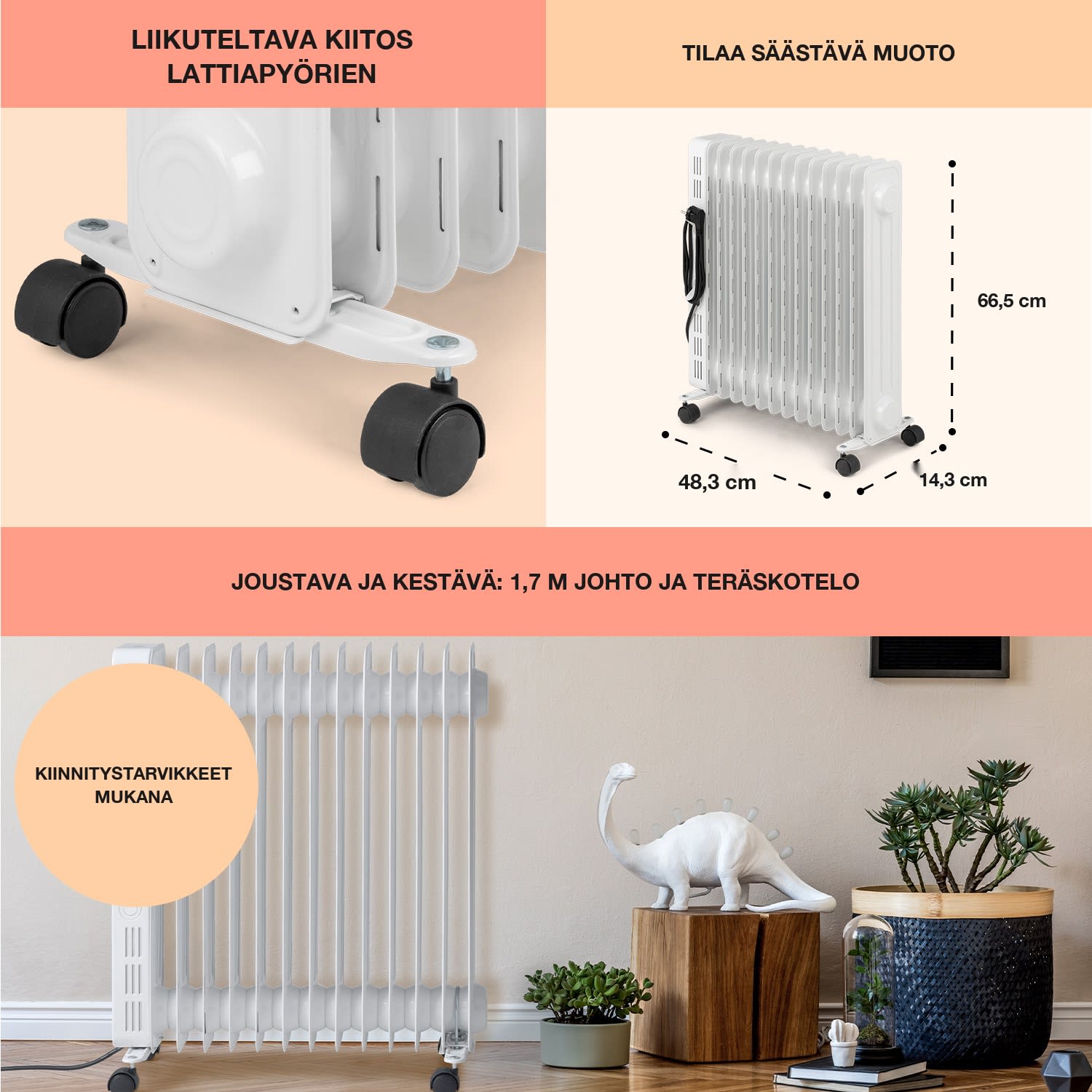 Thermaxx Heatstream öljytäytteinen lämmitin 2500 W 5–35 °C 24 h ajastin valkoinen Valkoinen