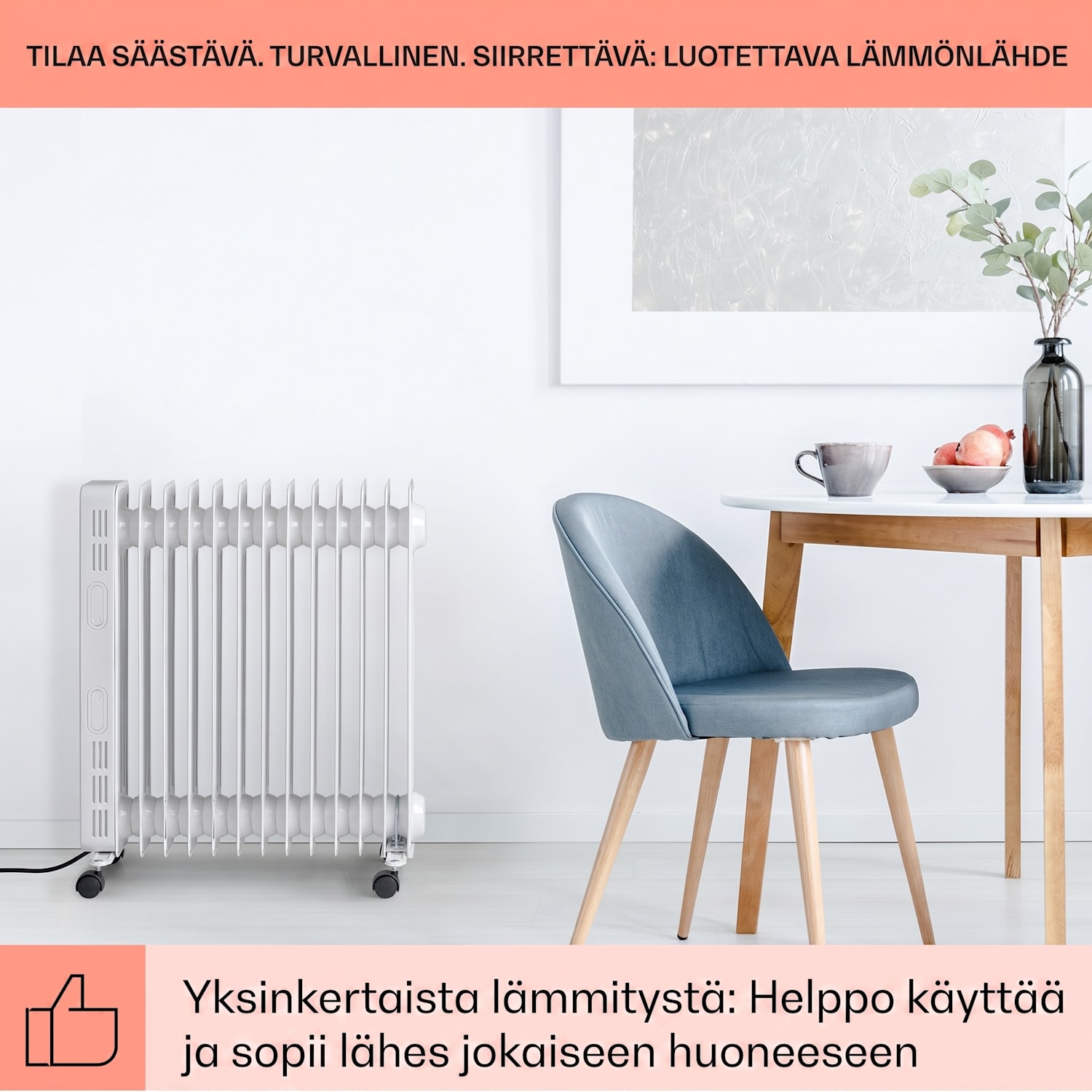 Thermaxx Heatstream öljytäytteinen lämmitin 2500 W 5–35 °C 24 h ajastin valkoinen Valkoinen