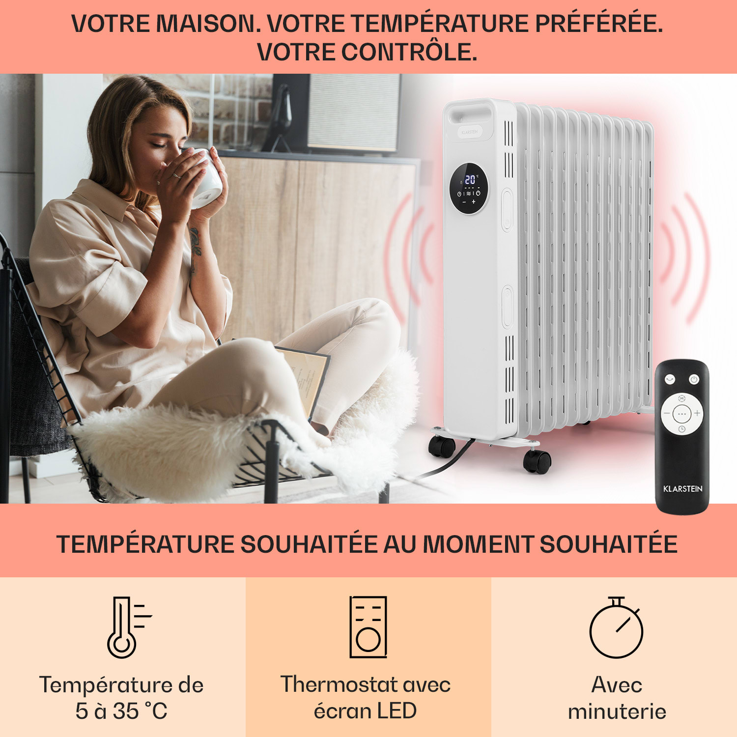 Thermaxx Heatstream radiateur à bain d'huile 2500 W 5-35° C minuterie 24 h blanc Blanc