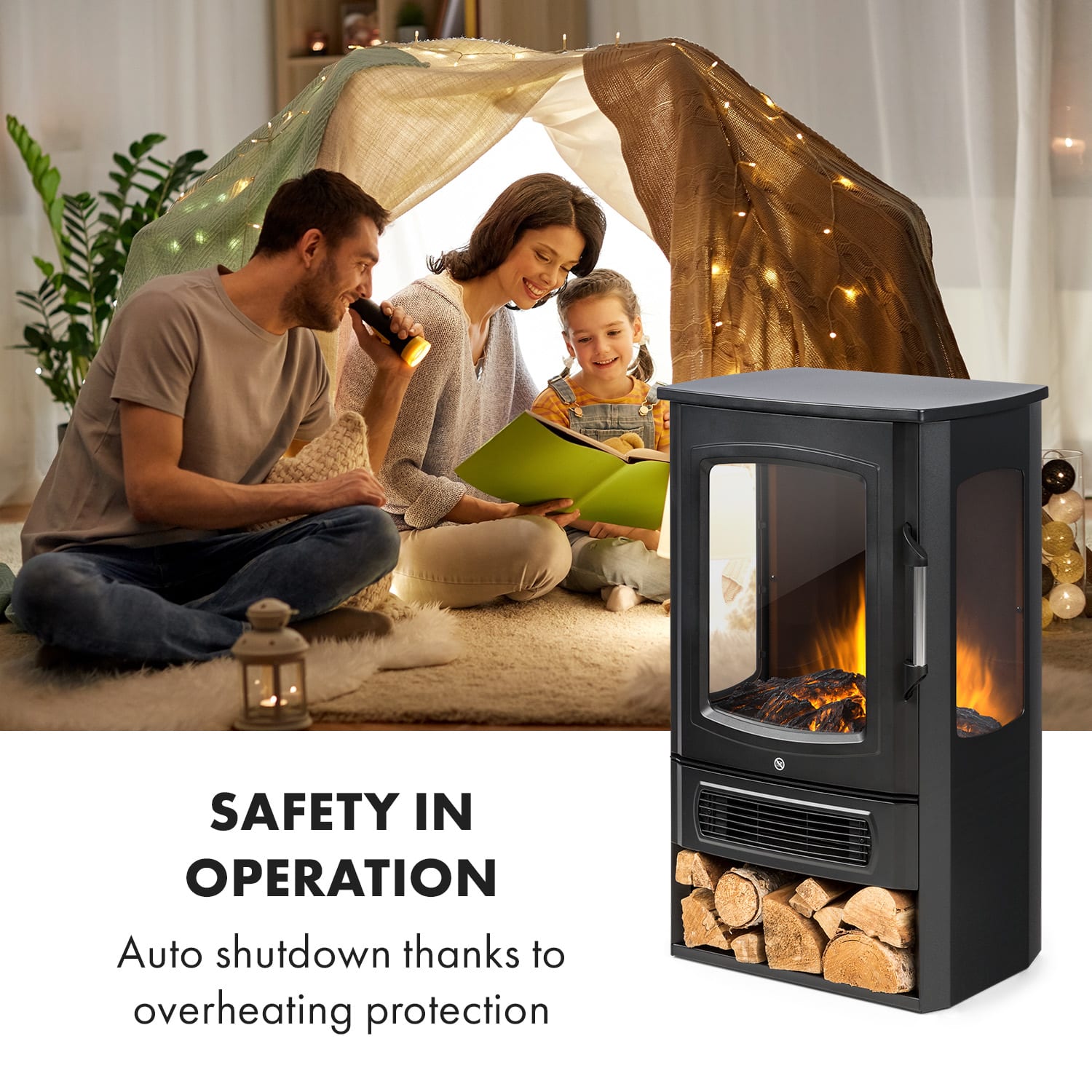 Chimenea eléctrica Bornio Panorama 1000/2000W Termostato 2000 W | No | Negro