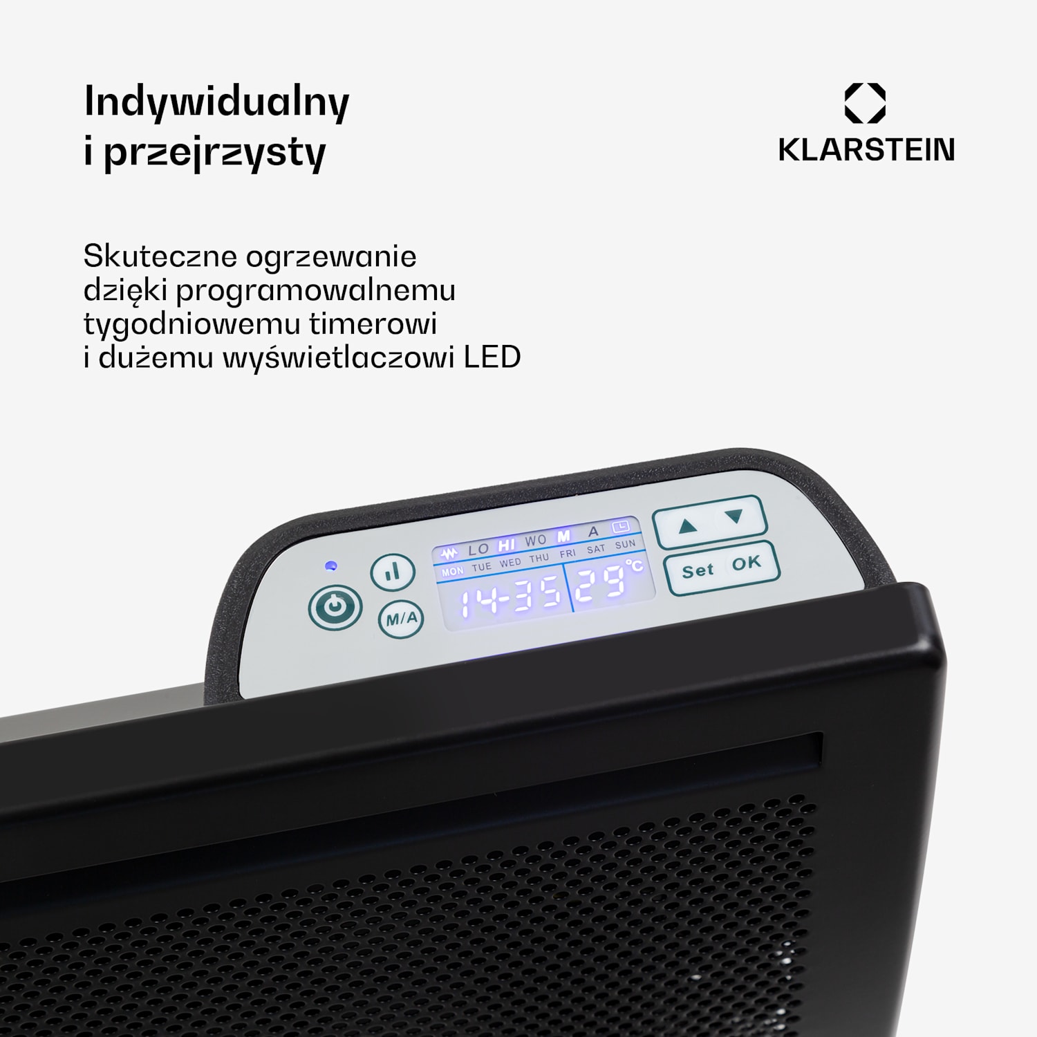Hot Spot Slimcurve Double Wave, 2 w 1 grzejnik, 2000 W, timer tygodniowy, czarny 2000 W | Czarny