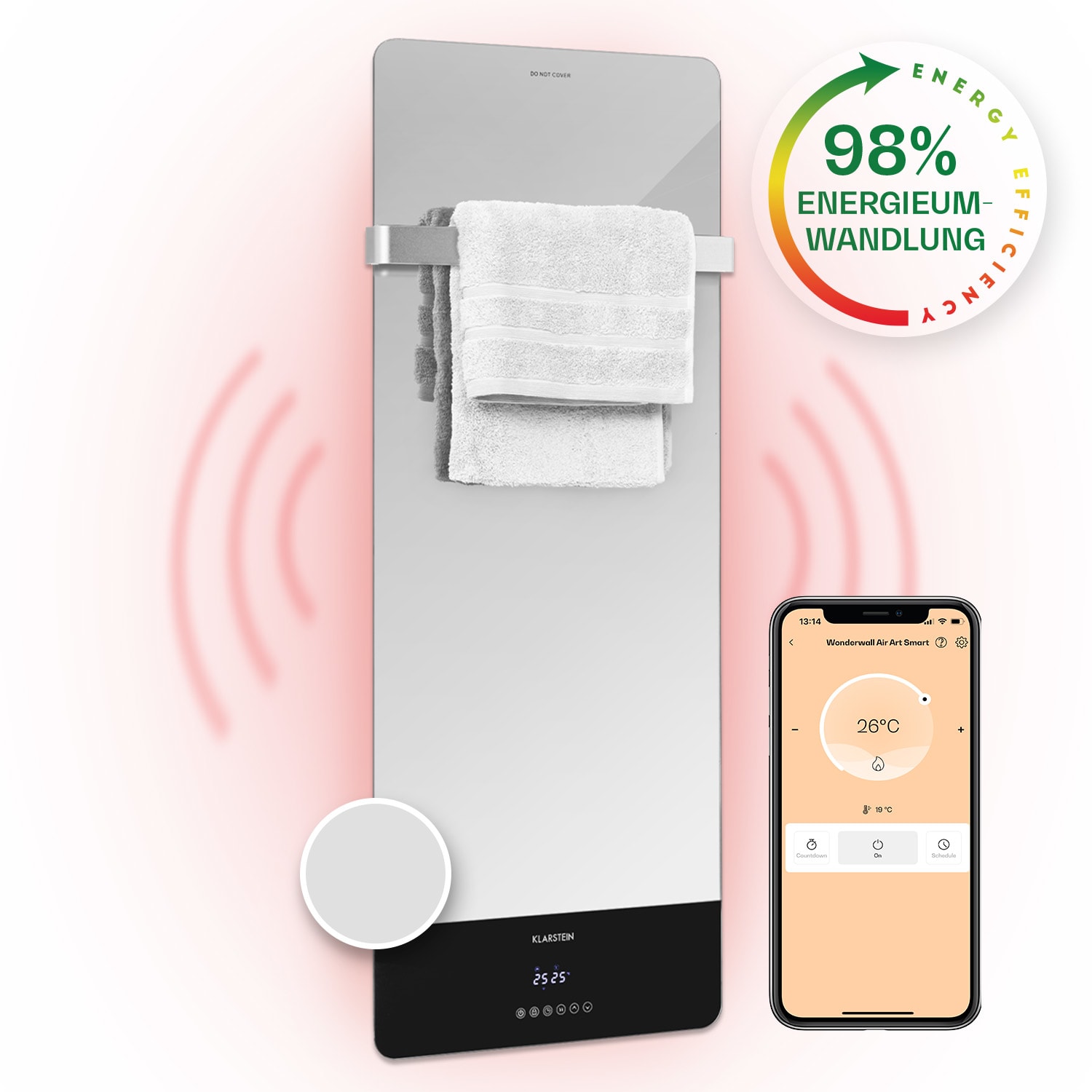 Hot Spot Crystal Reflect Smart Infrarotheizung 850W App Timer Spiegel 850 W | Ja