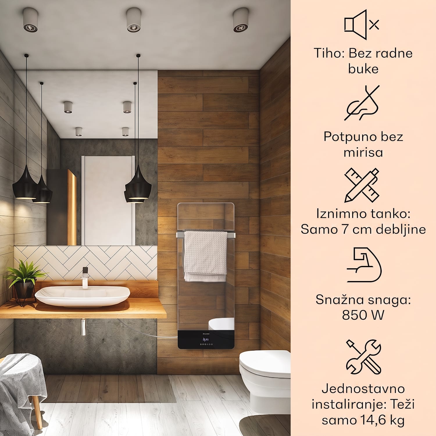 Hot Spot Crystal Reflect Smart, infracrveni grijač, 850 W, aplikacija, tajmer, ogledalo 850 W | Da