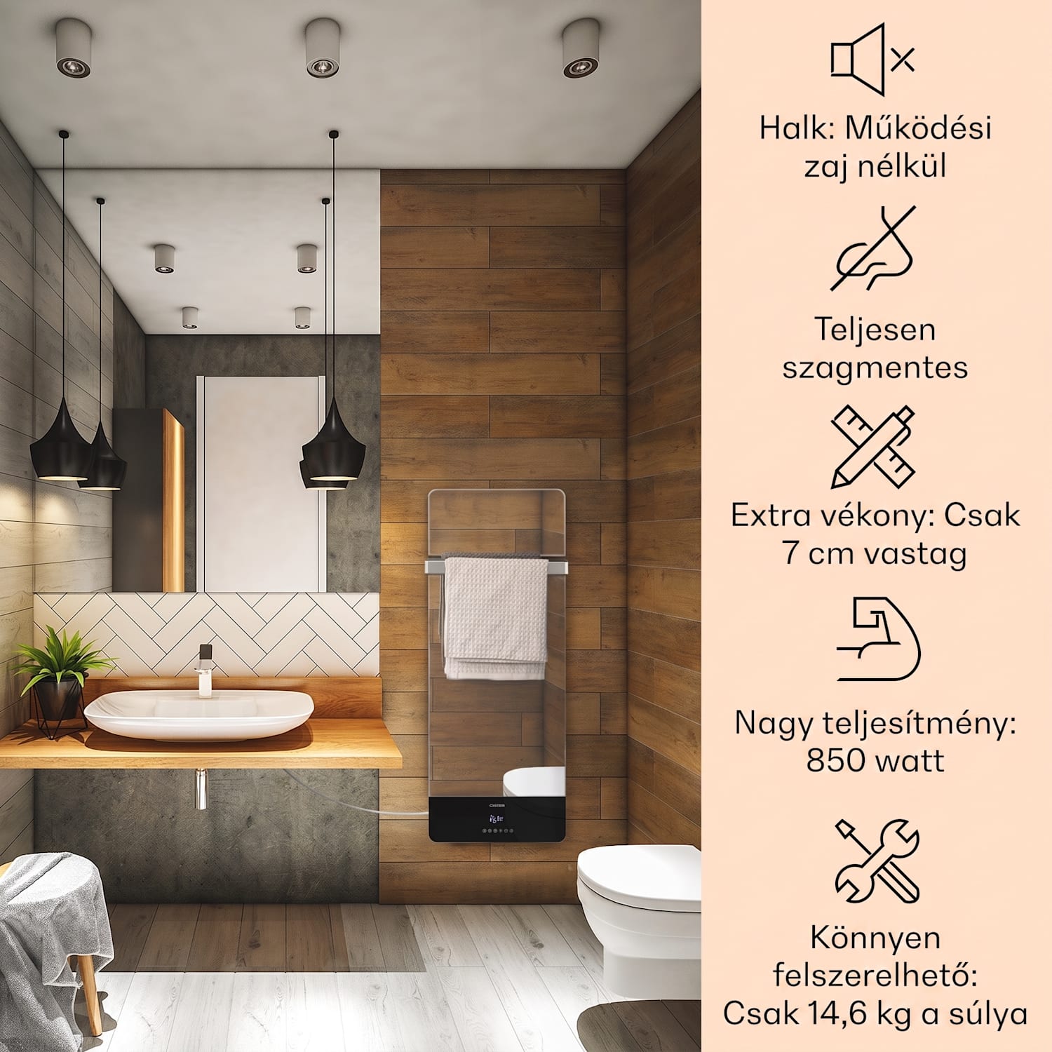 Hot Spot Crystal Reflect Smart, infravörös hősugárzó, 850 W, alkalmazás, időzítő, tükör 850 W | Igen