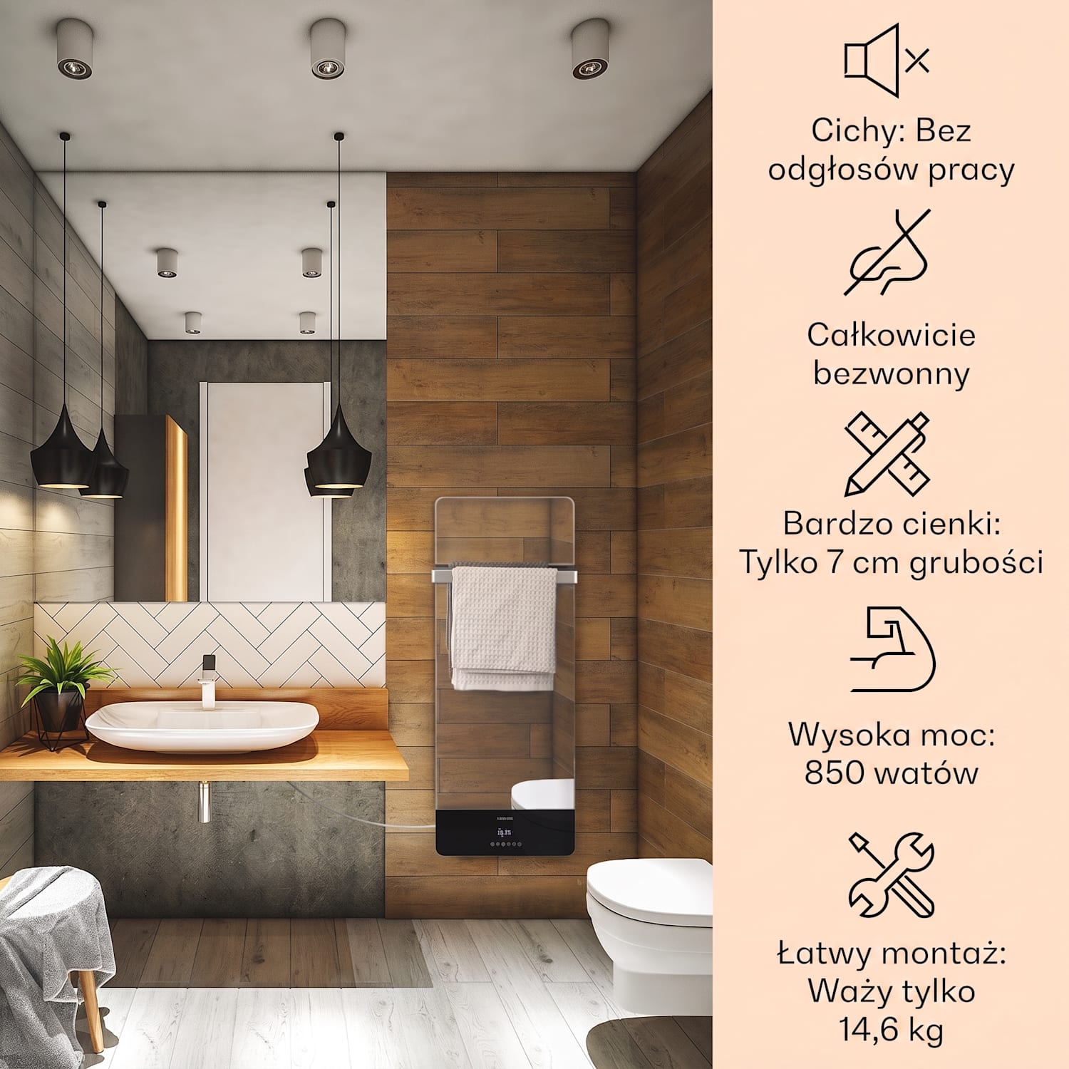 Hot Spot Crystal Reflect Smart, panel grzewczy na podczerwień, 850 W, aplikacja, timer, lustro 850 W | Tak