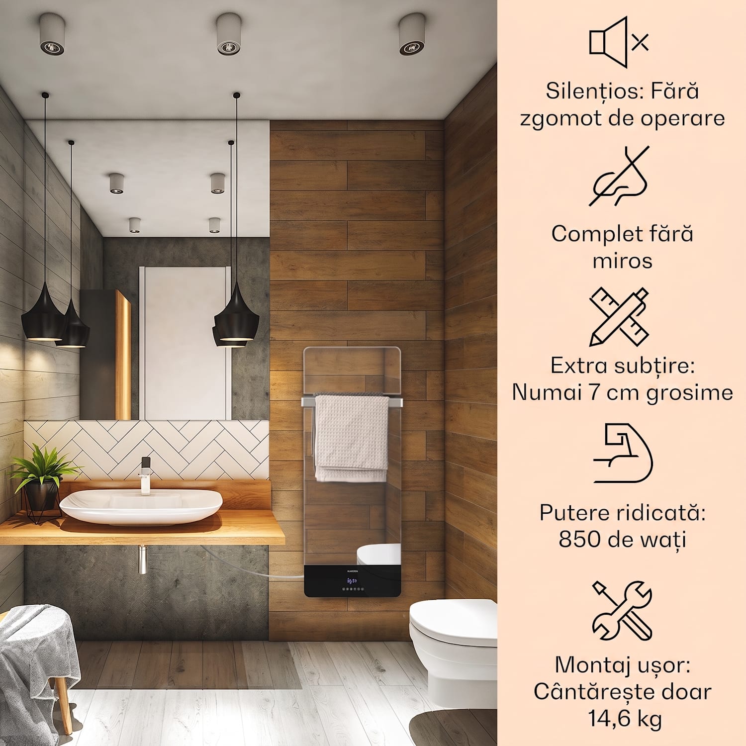 Hot Spot Crystal Reflect Smart, încălzitor cu infraroșu, 850 W, aplicație, temporizator, oglindă 850 W | Da