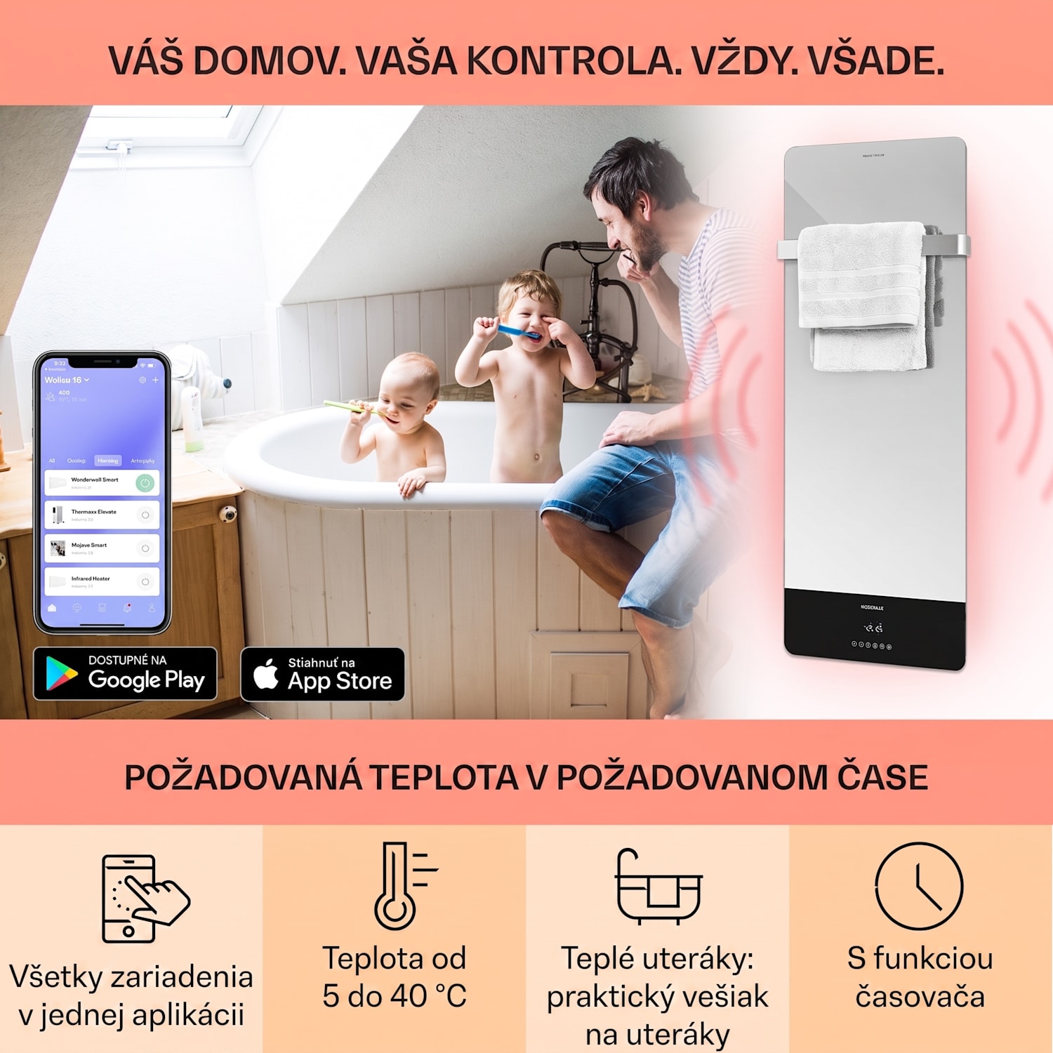 Hot Spot Crystal Reflect Smart, infračervený ohrievač, 850 W, aplikácia, časovač, zrkadlo 850 W | Áno