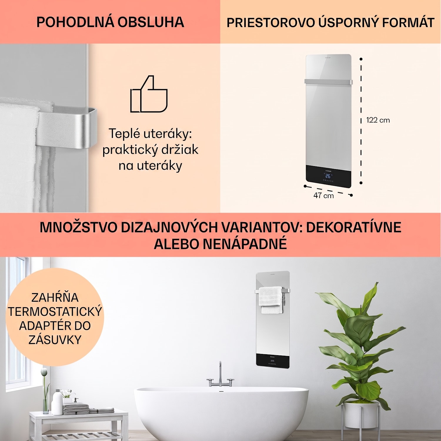 Hot Spot Crystal Reflect Smart, infračervený ohrievač, 850 W, aplikácia, časovač, zrkadlo 850 W | Áno