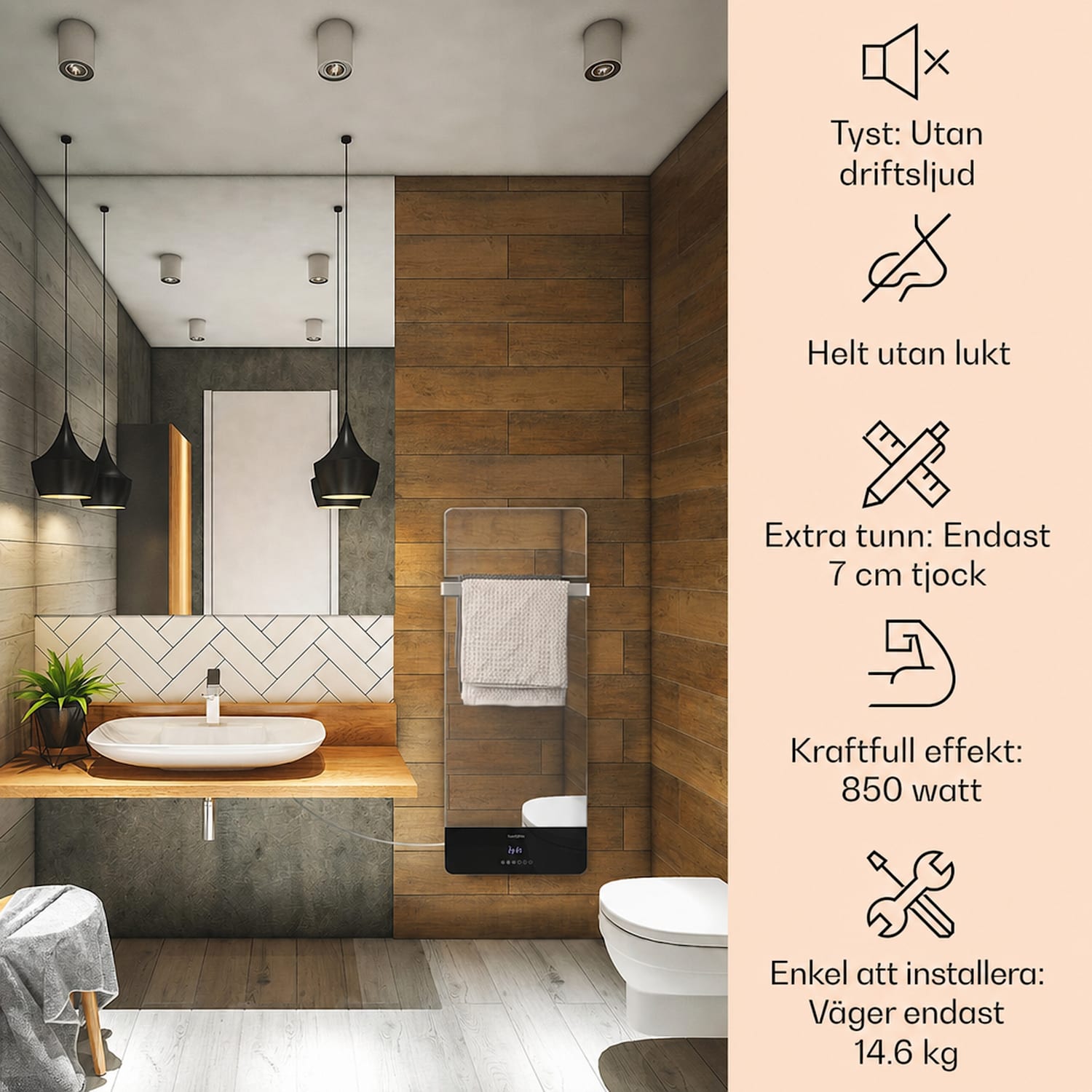Hot Spot Crystal Reflect Smart infravärmare 850 W app timer spegel 850 W | Ja