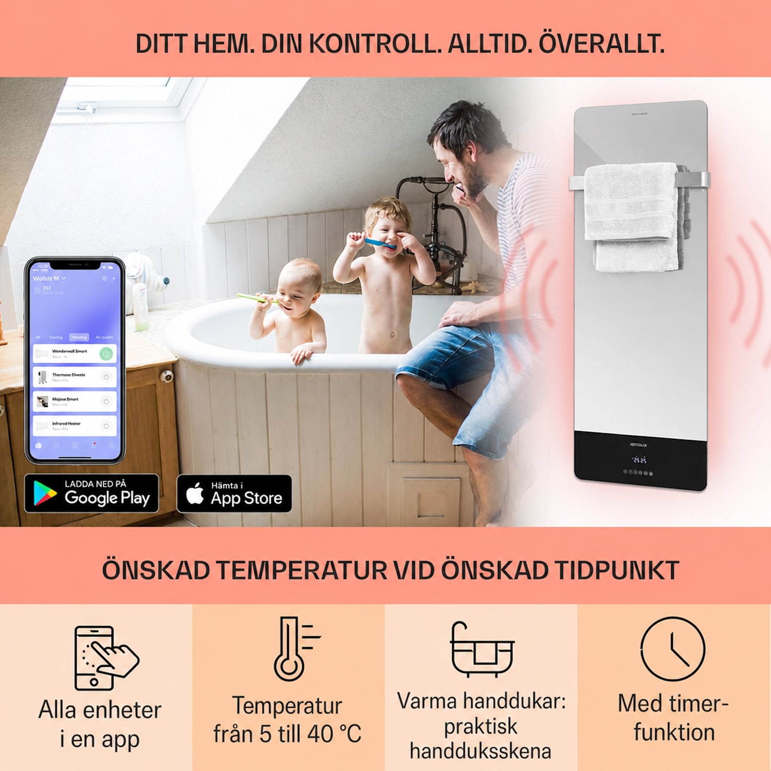 Hot Spot Crystal Reflect Smart infravärmare 850 W app timer spegel 850 W | Ja