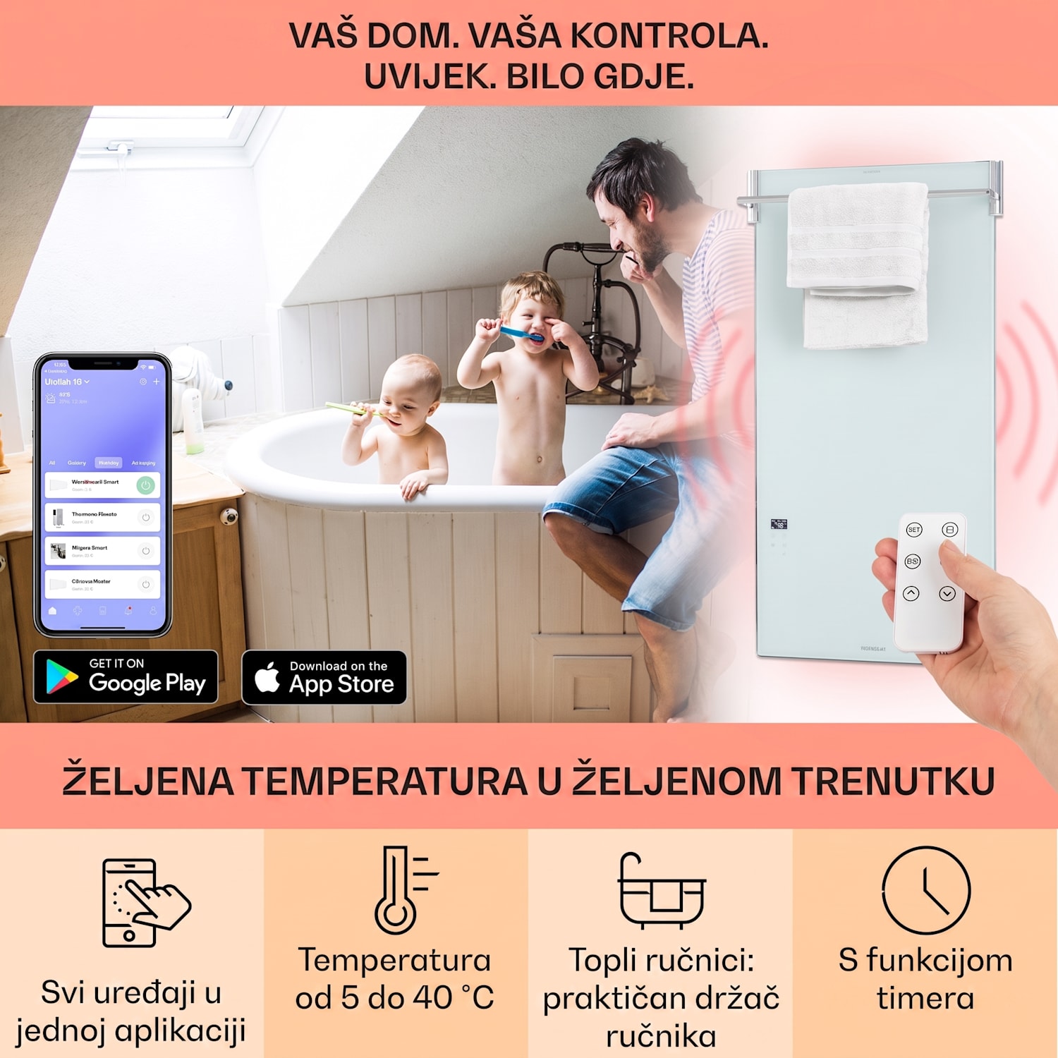 Hot Spot Crystal Spotless Smart, infracrveni grijač, 750 W, aplikacija, bijeli 750 W | Da