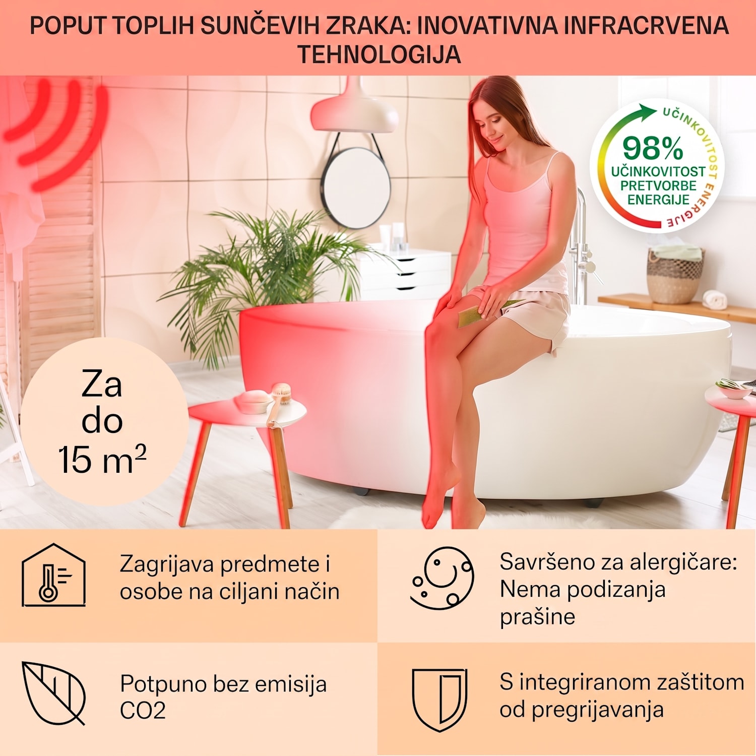 Hot Spot Crystal Spotless Smart, infracrveni grijač, 750 W, aplikacija, bijeli 750 W | Da