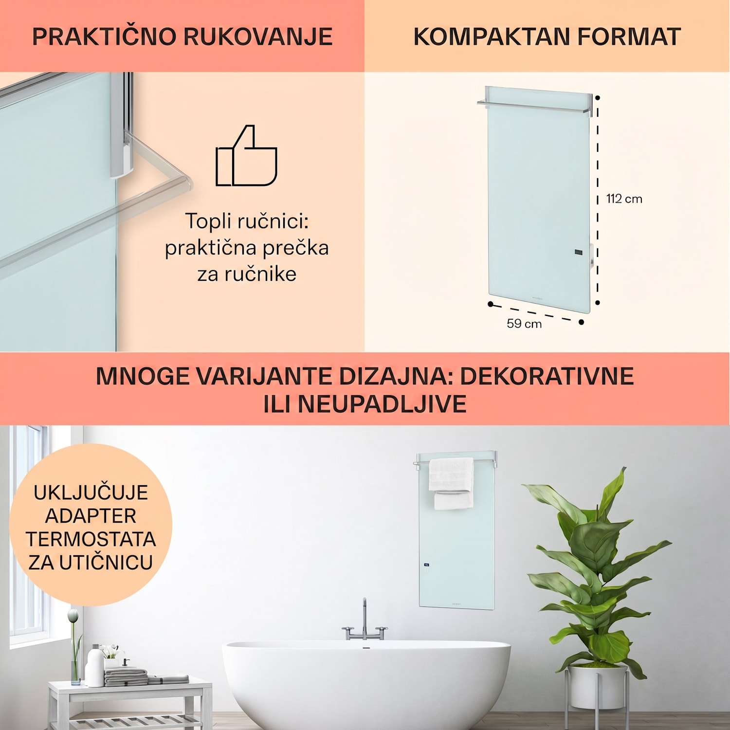Hot Spot Crystal Spotless Smart, infracrveni grijač, 750 W, aplikacija, bijeli 750 W | Da