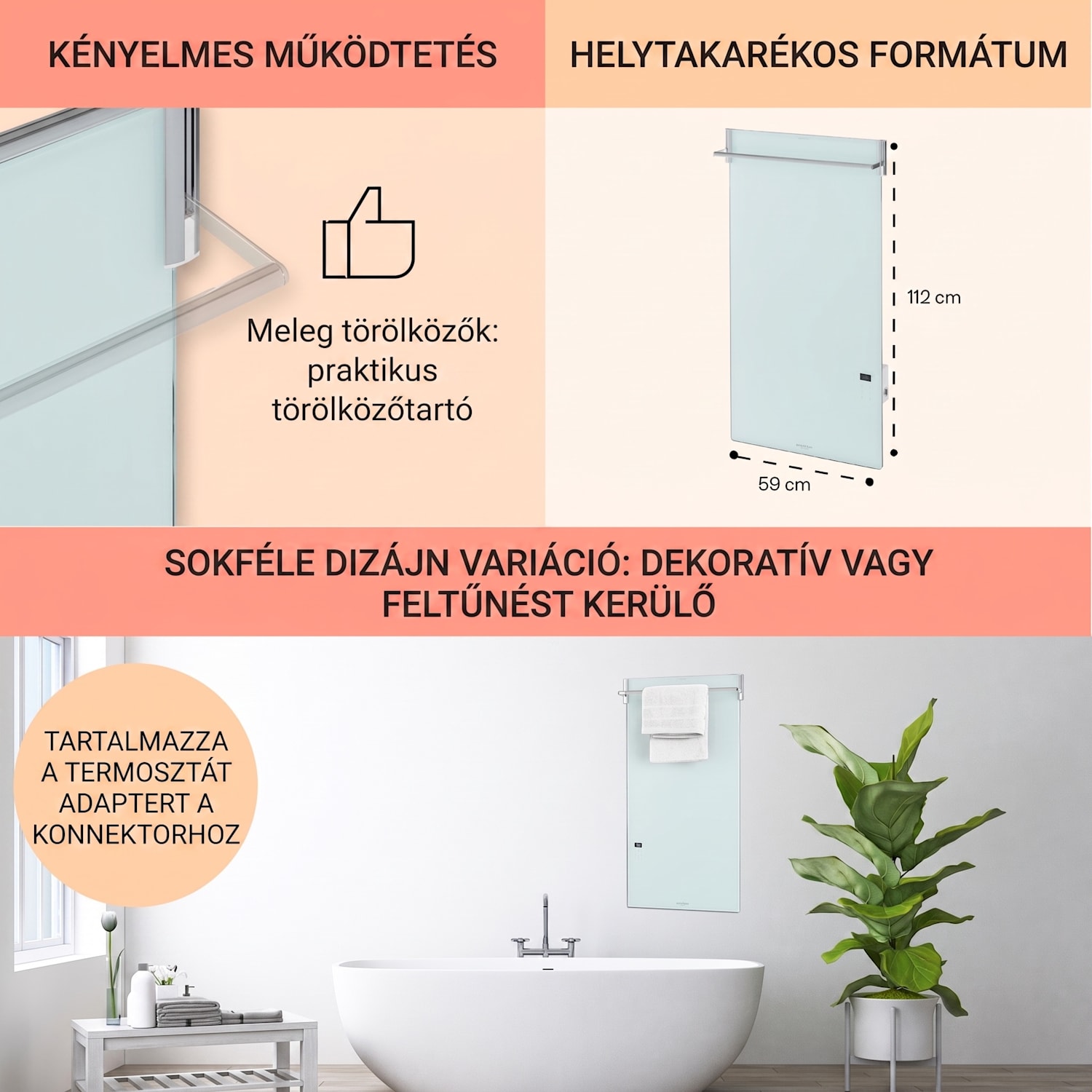 Hot Spot Crystal Spotless Smart, infravörös hősugárzó, 750 W, alkalmazás, fehér 750 W | Igen