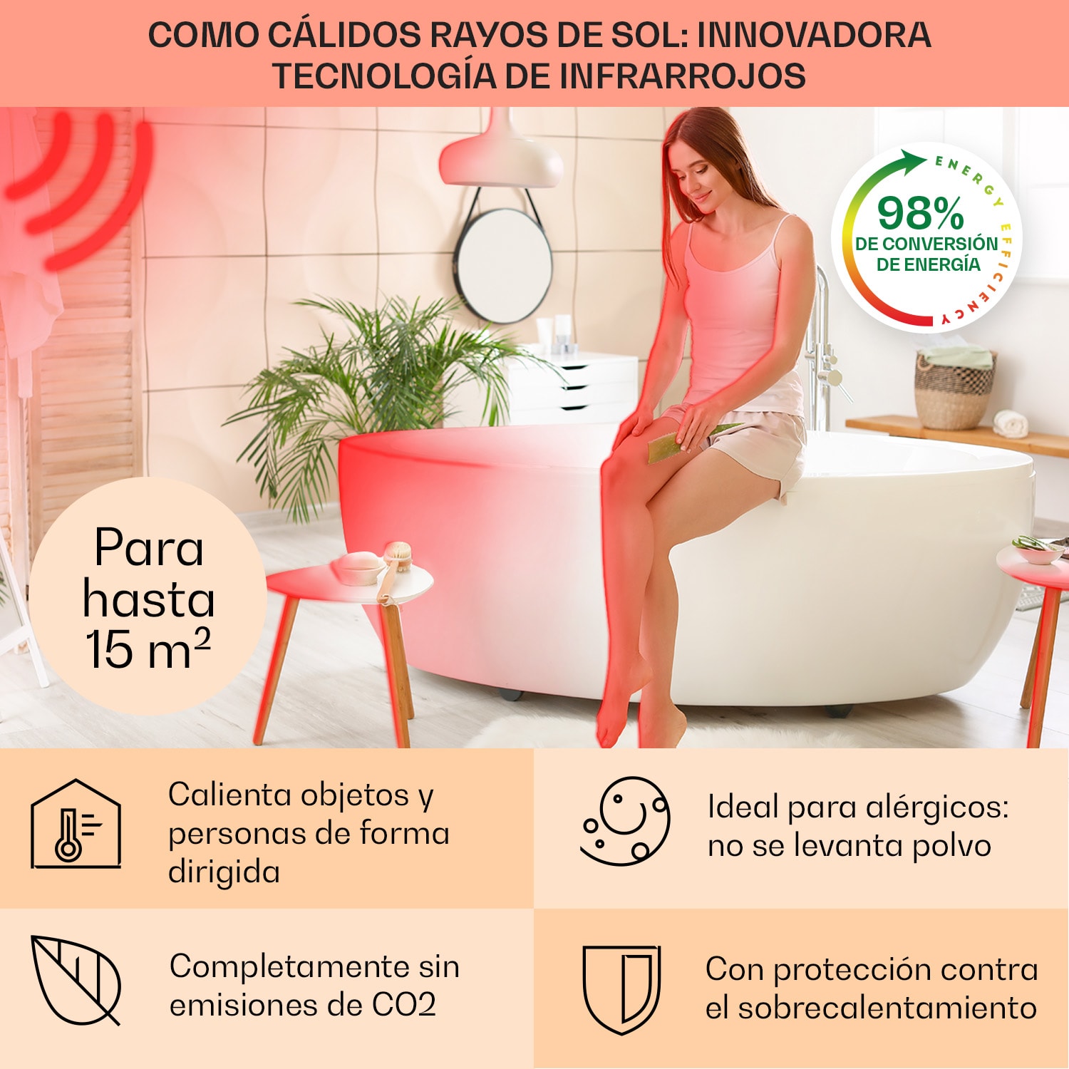 Hot Spot Crystal Spotless Smart Panel calefactor por infrarrojo de 750W App Negro Negro