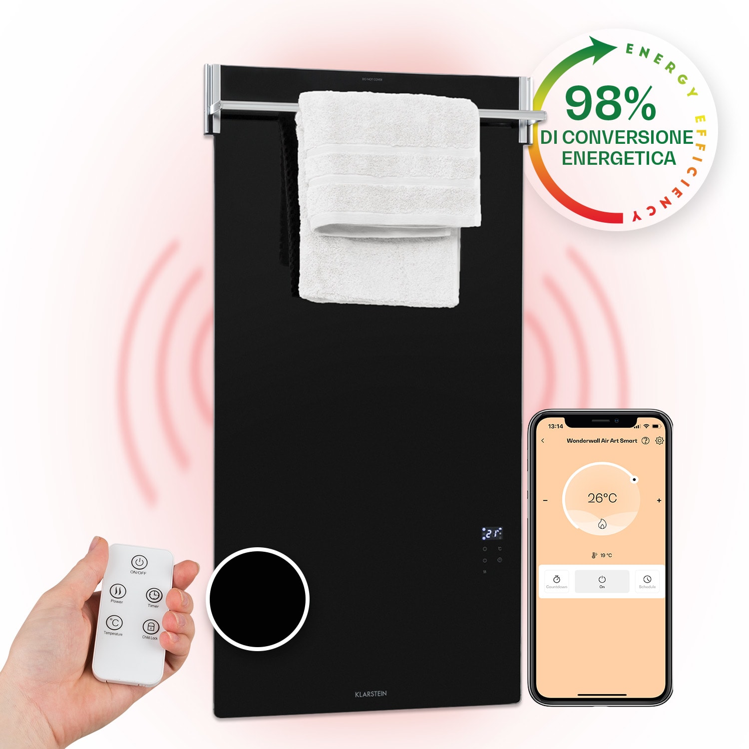 Hot Spot Crystal Spotless Smart Pannello Riscaldante Infrarossi 750W App nero Nero