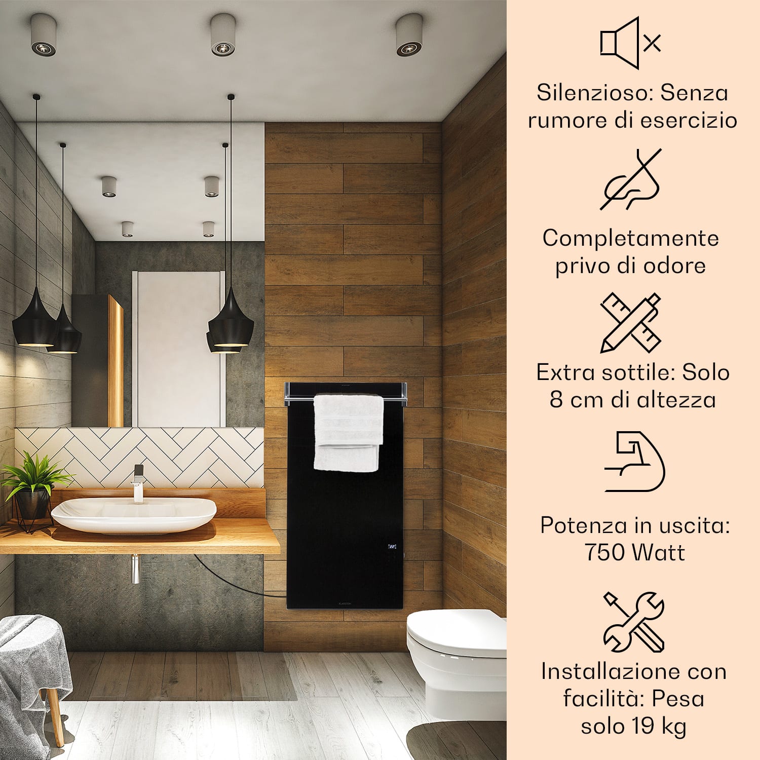 Hot Spot Crystal Spotless Smart Pannello Riscaldante Infrarossi 750W App nero Nero
