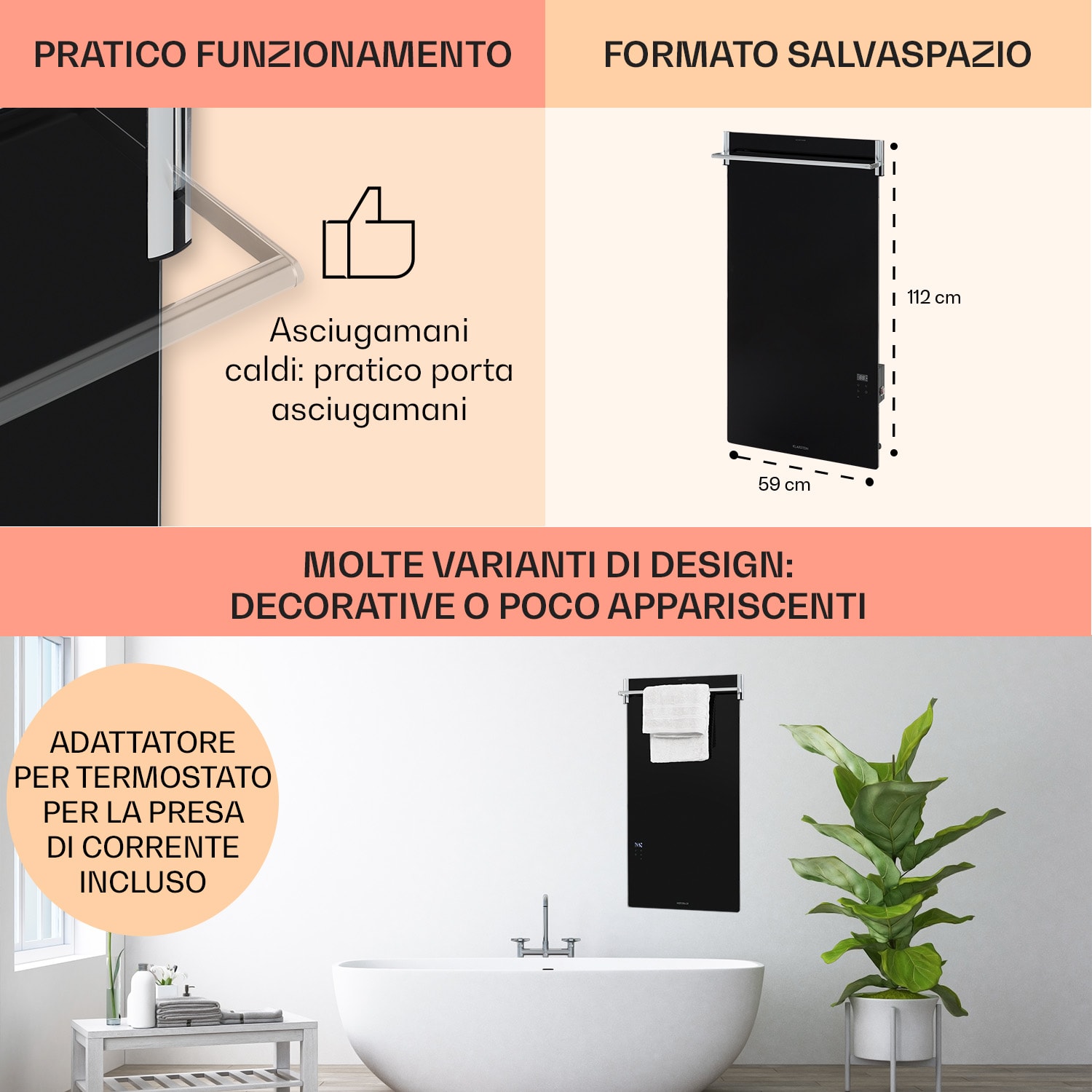 Hot Spot Crystal Spotless Smart Pannello Riscaldante Infrarossi 750W App nero Nero