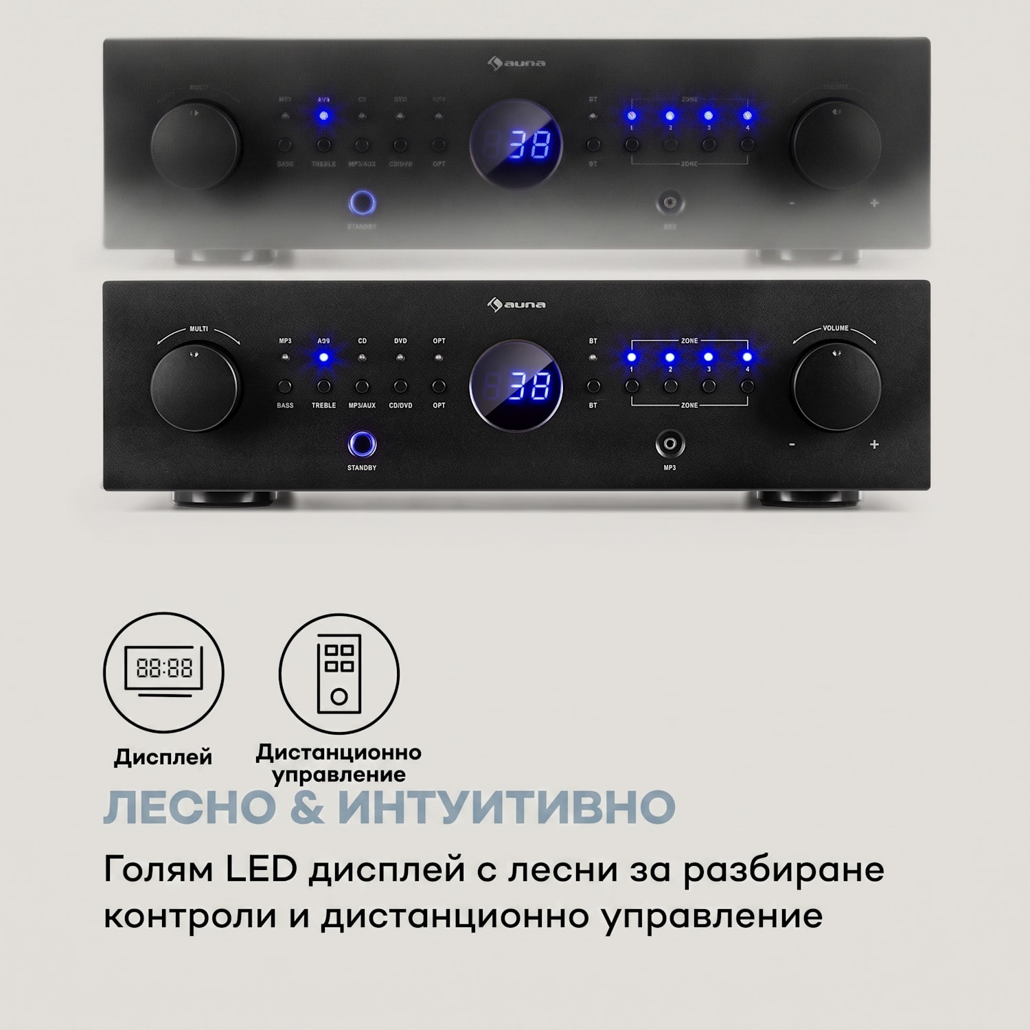 AMP-CD950 DG, цифров многоканален усилвател, 8 x 100 W, BT, опт. вход, дистанционно управление Черно