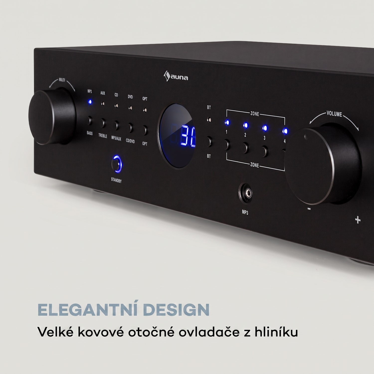 AMP-CD950 DG, digitální vícekanálový zesilovač, 8 x 100 W, BT, opt. vstup, dálkové ovládání Černá