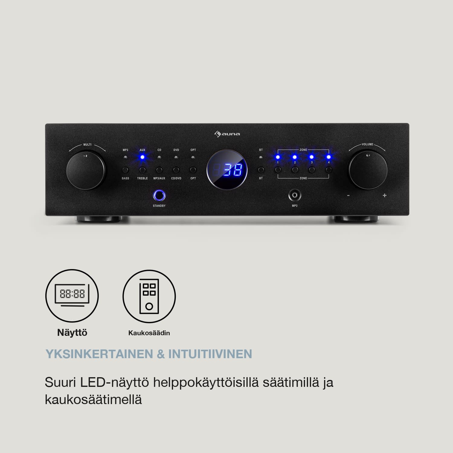 AMP-CD950 DG digitaalinen monikanava vahvistin 8x100W BT Opt.In kaukosäädin Musta