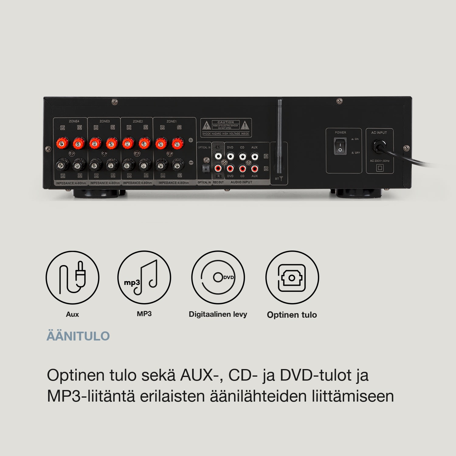 AMP-CD950 DG digitaalinen monikanava vahvistin 8x100W BT Opt.In kaukosäädin Musta