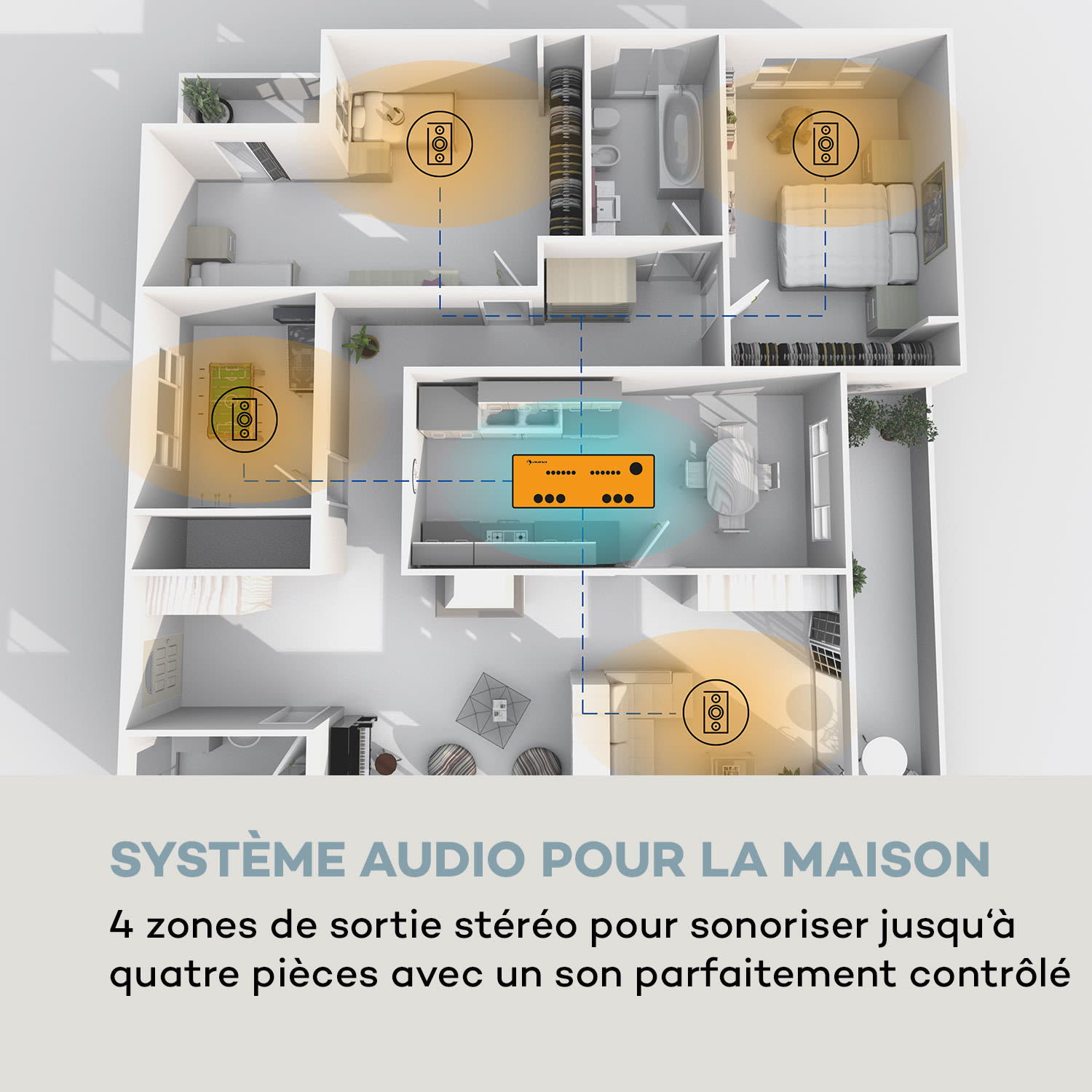 AMP-CD950 DG digitale multikanaals versterker 8x100W BT opt.in afstandsbediening Zwart