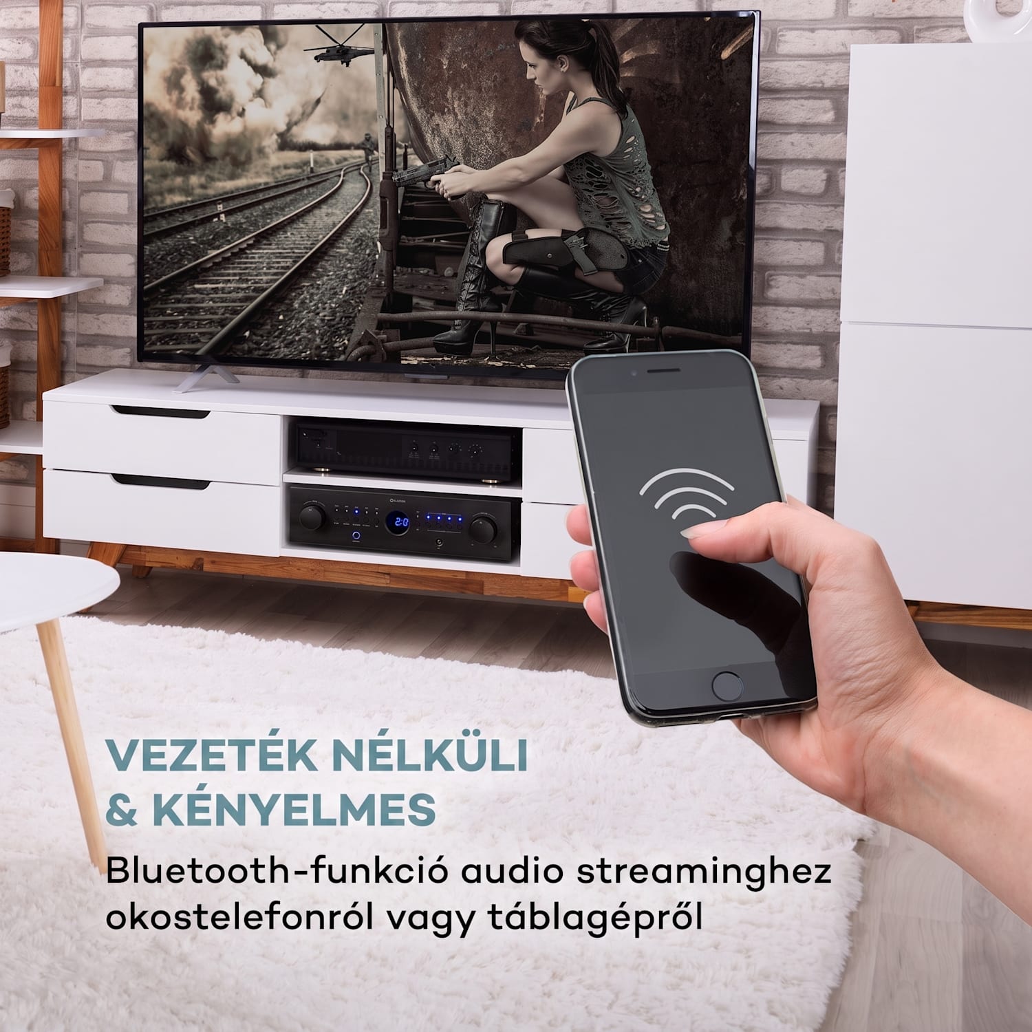 AMP-CD950 DG, digitális többcsatornás erősítő, 8 x 100 W, BT, opt. bemenet, távirányító Fekete