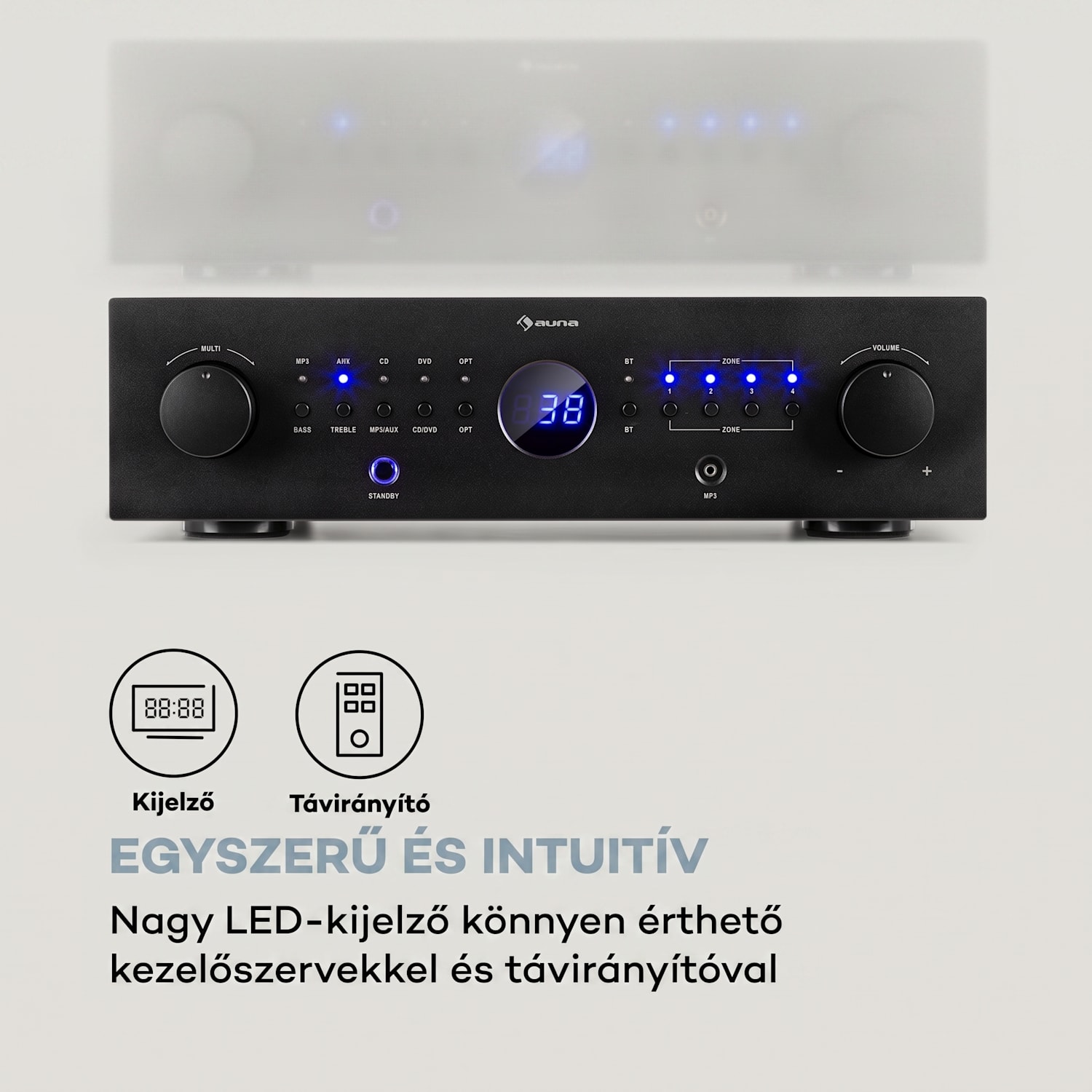 AMP-CD950 DG, digitális többcsatornás erősítő, 8 x 100 W, BT, opt. bemenet, távirányító Fekete