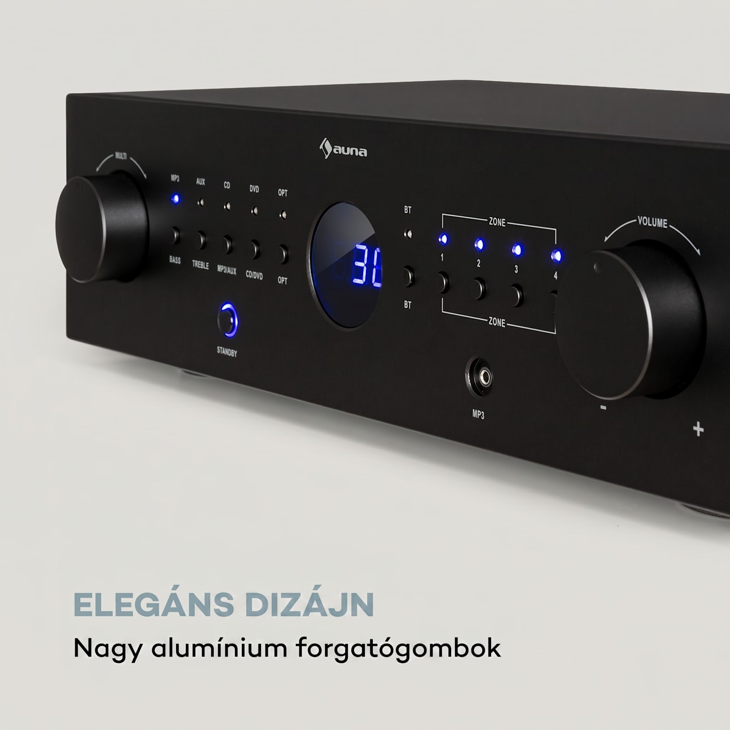 AMP-CD950 DG, digitális többcsatornás erősítő, 8 x 100 W, BT, opt. bemenet, távirányító Fekete