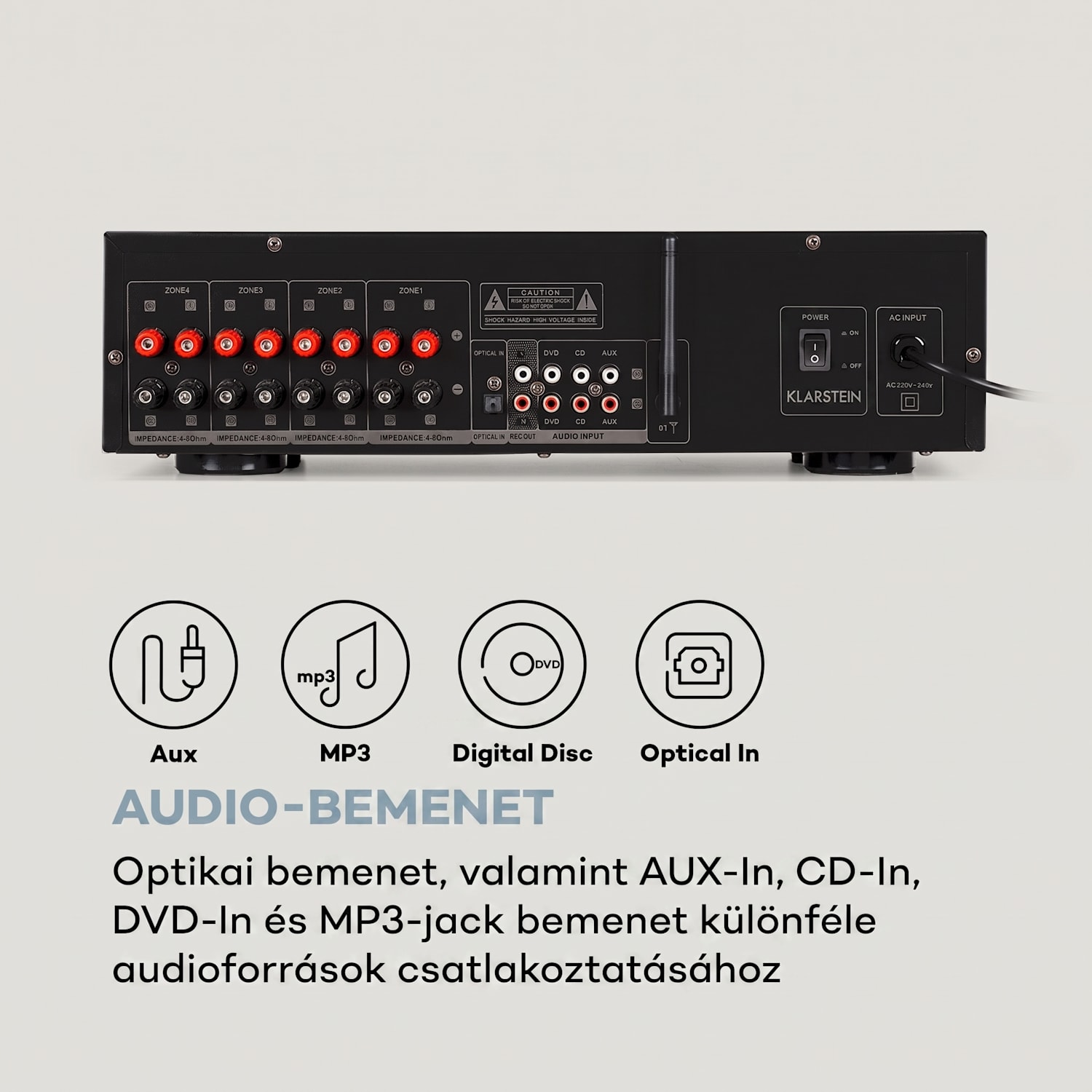 AMP-CD950 DG, digitális többcsatornás erősítő, 8 x 100 W, BT, opt. bemenet, távirányító Fekete