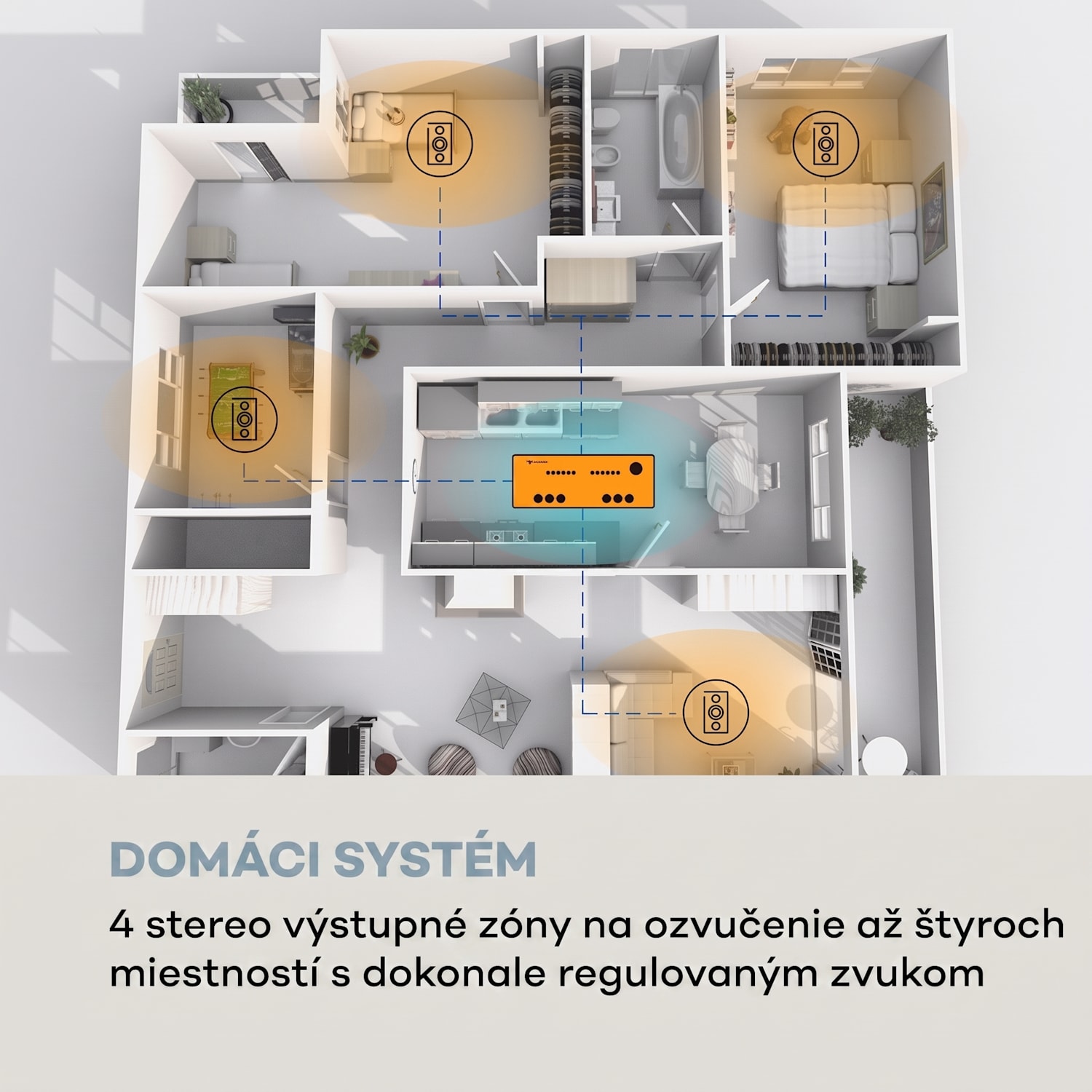 AMP-CD950 DG, digitálny viackanálový zosilňovač, 8 x 100 W, BT, opt. vstup, diaľkový ovládač Čierna