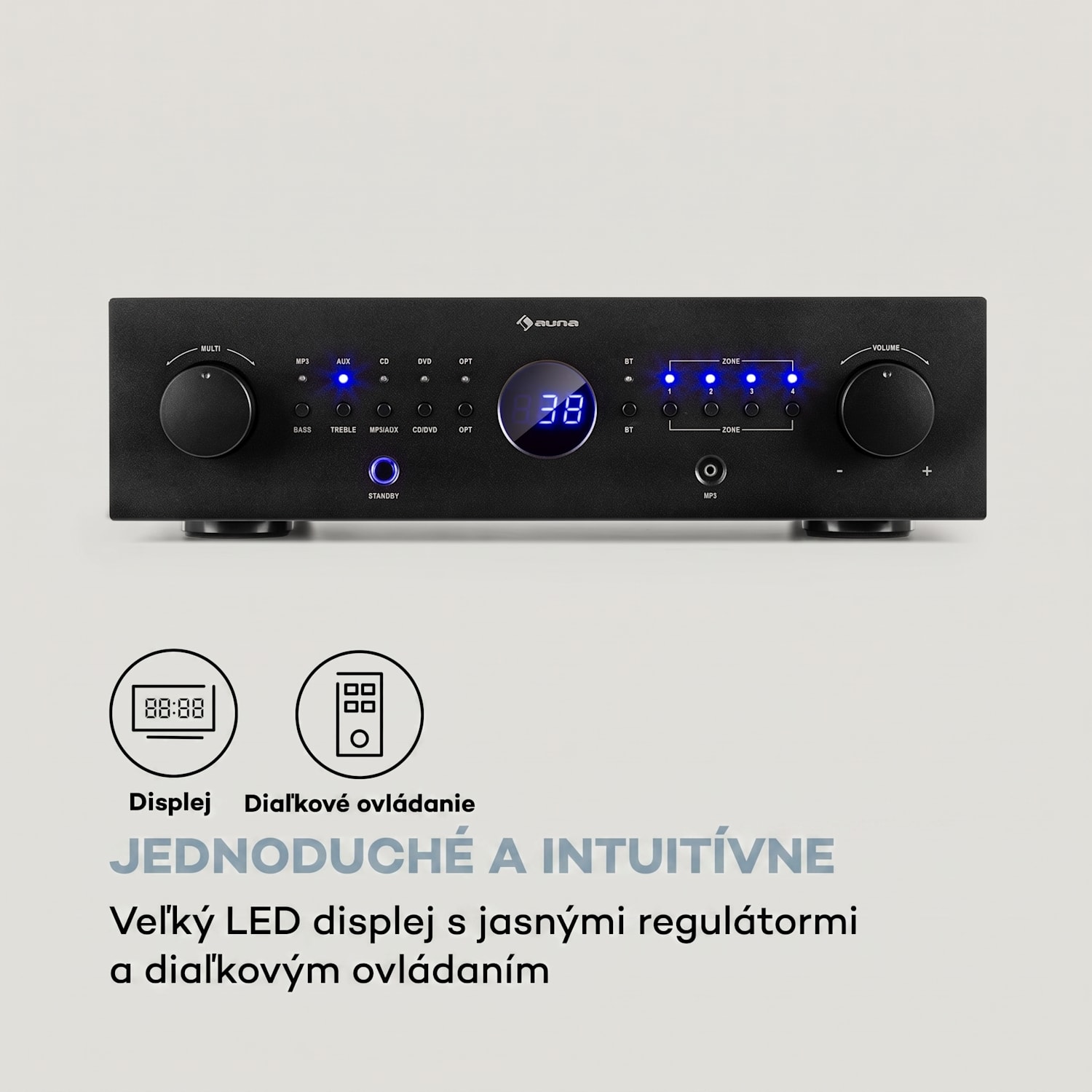 AMP-CD950 DG, digitálny viackanálový zosilňovač, 8 x 100 W, BT, opt. vstup, diaľkový ovládač Čierna
