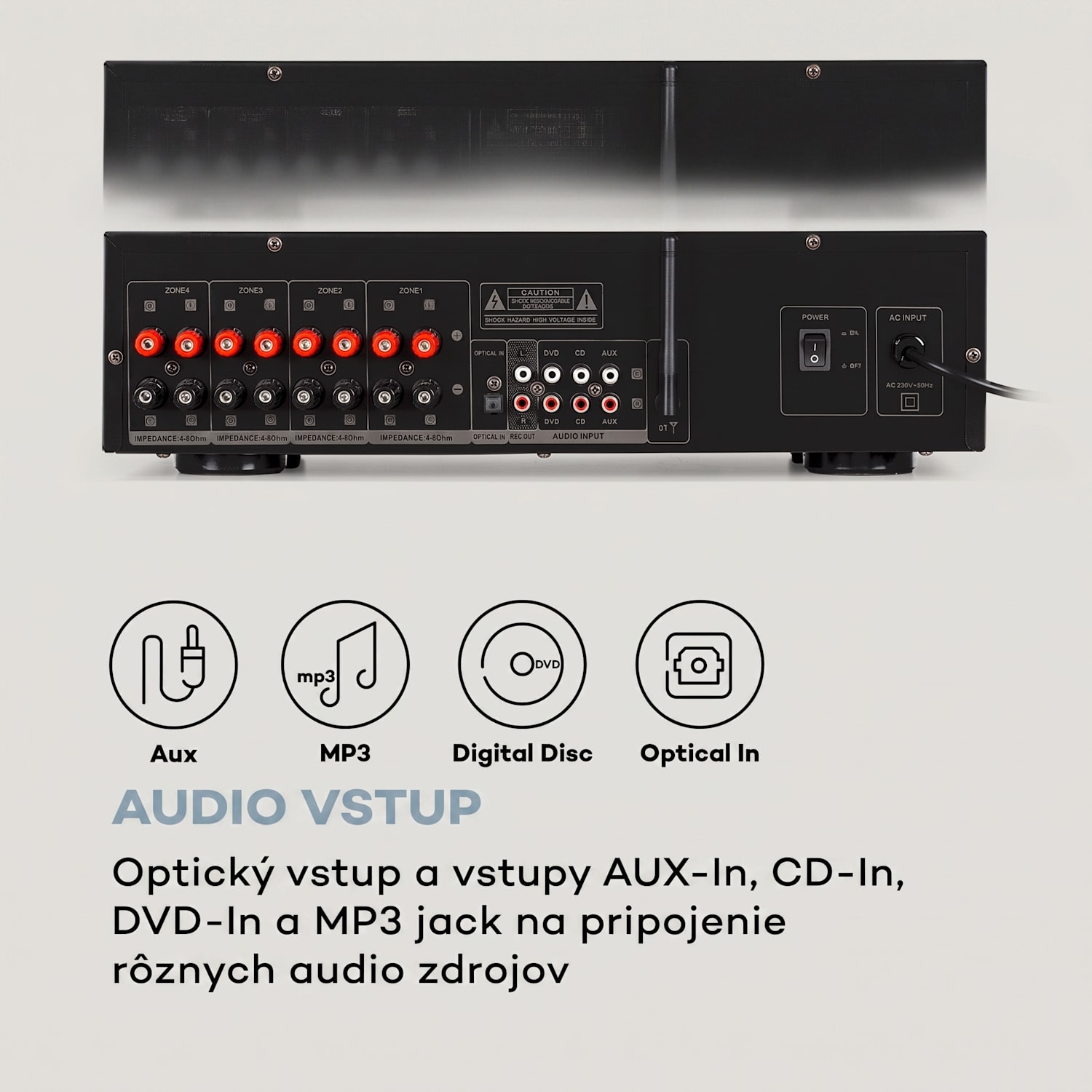 AMP-CD950 DG, digitálny viackanálový zosilňovač, 8 x 100 W, BT, opt. vstup, diaľkový ovládač Čierna