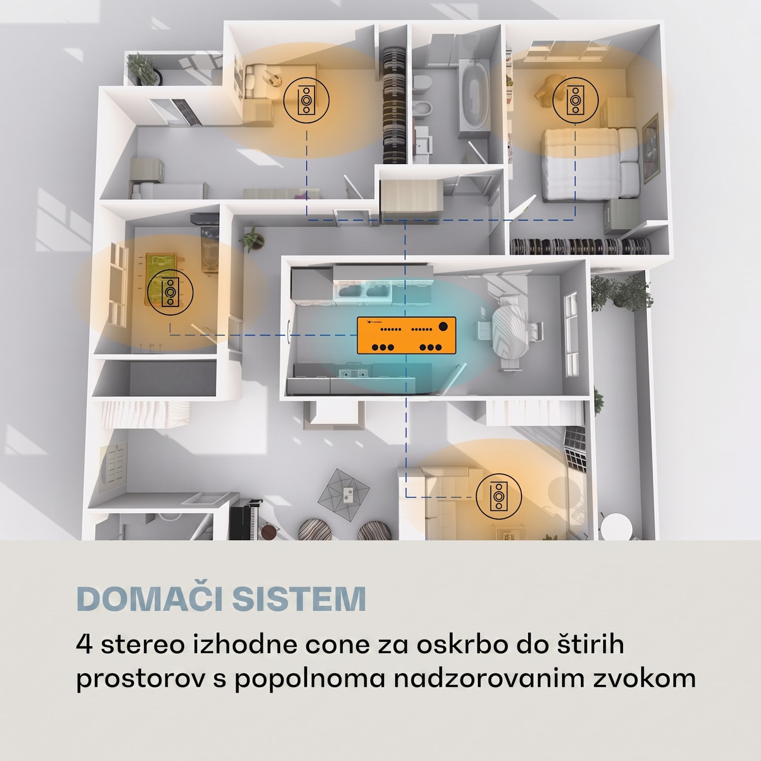 AMP-CD950 DG, digitalni večkanalni ojačevalnik, 8 x 100 W, BT, opt. vhod, daljinski upravljalnik Črna