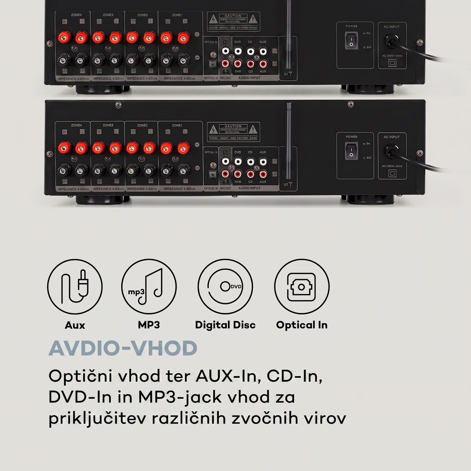 AMP-CD950 DG, digitalni večkanalni ojačevalnik, 8 x 100 W, BT, opt. vhod, daljinski upravljalnik Črna