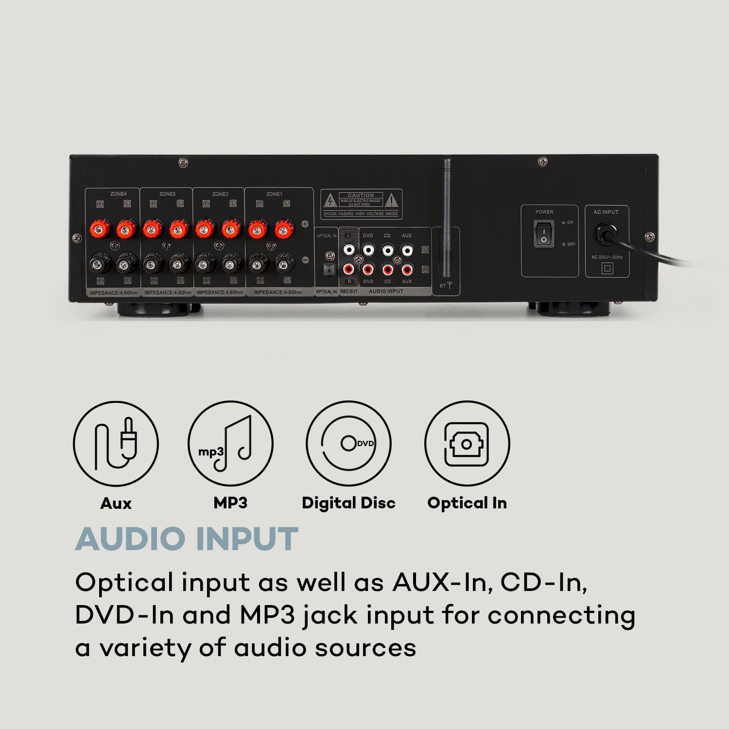 AMP-CD950 DG Digital Multi-channel Amplifier 8x100W BT Opt.-In Remote Control Black