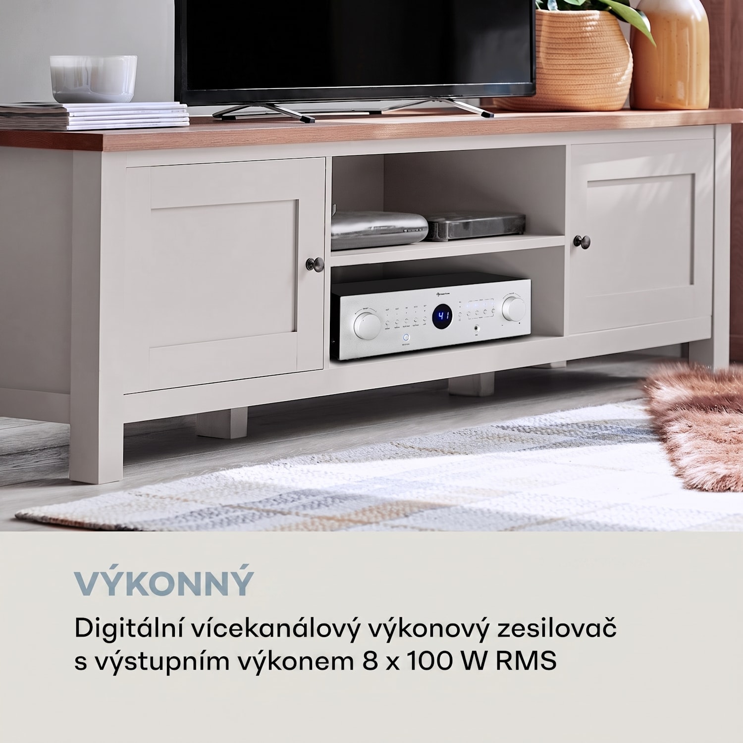 AMP-CD950 DG, digitální vícekanálový zesilovač, 8x 100 W, BT, opt. vstup, dálkové ovládání Stříbrná metalíza