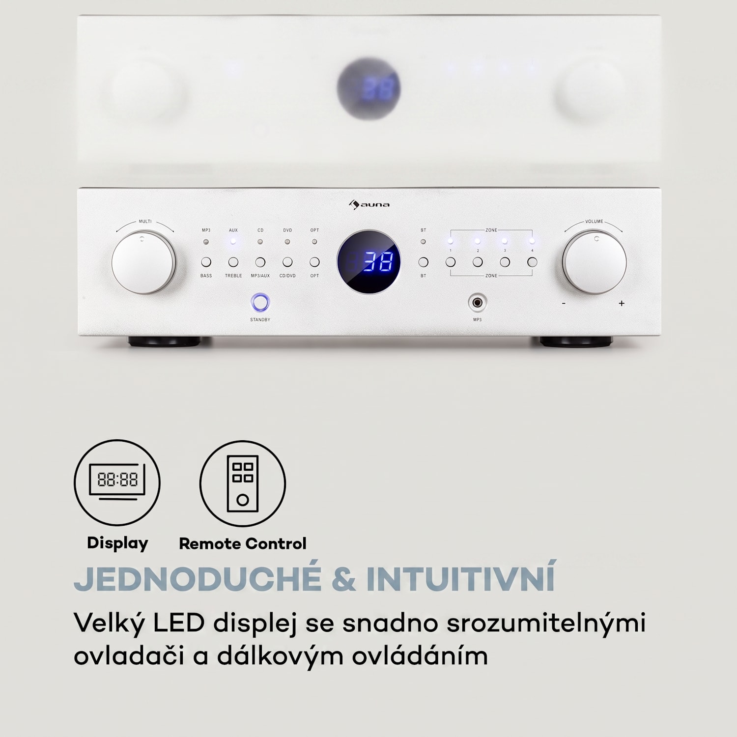 AMP-CD950 DG, digitální vícekanálový zesilovač, 8x 100 W, BT, opt. vstup, dálkové ovládání Stříbrná metalíza