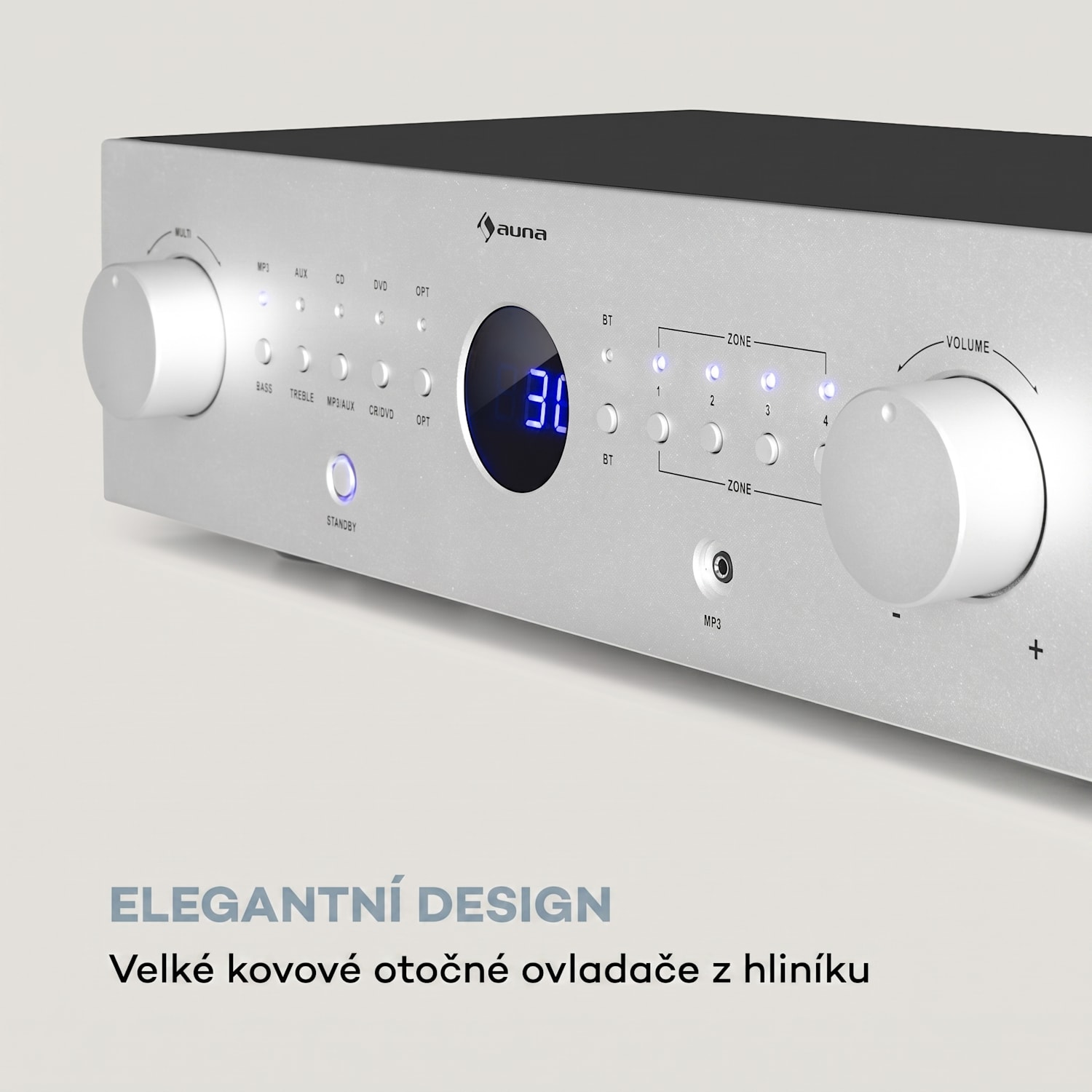AMP-CD950 DG, digitální vícekanálový zesilovač, 8x 100 W, BT, opt. vstup, dálkové ovládání Stříbrná metalíza