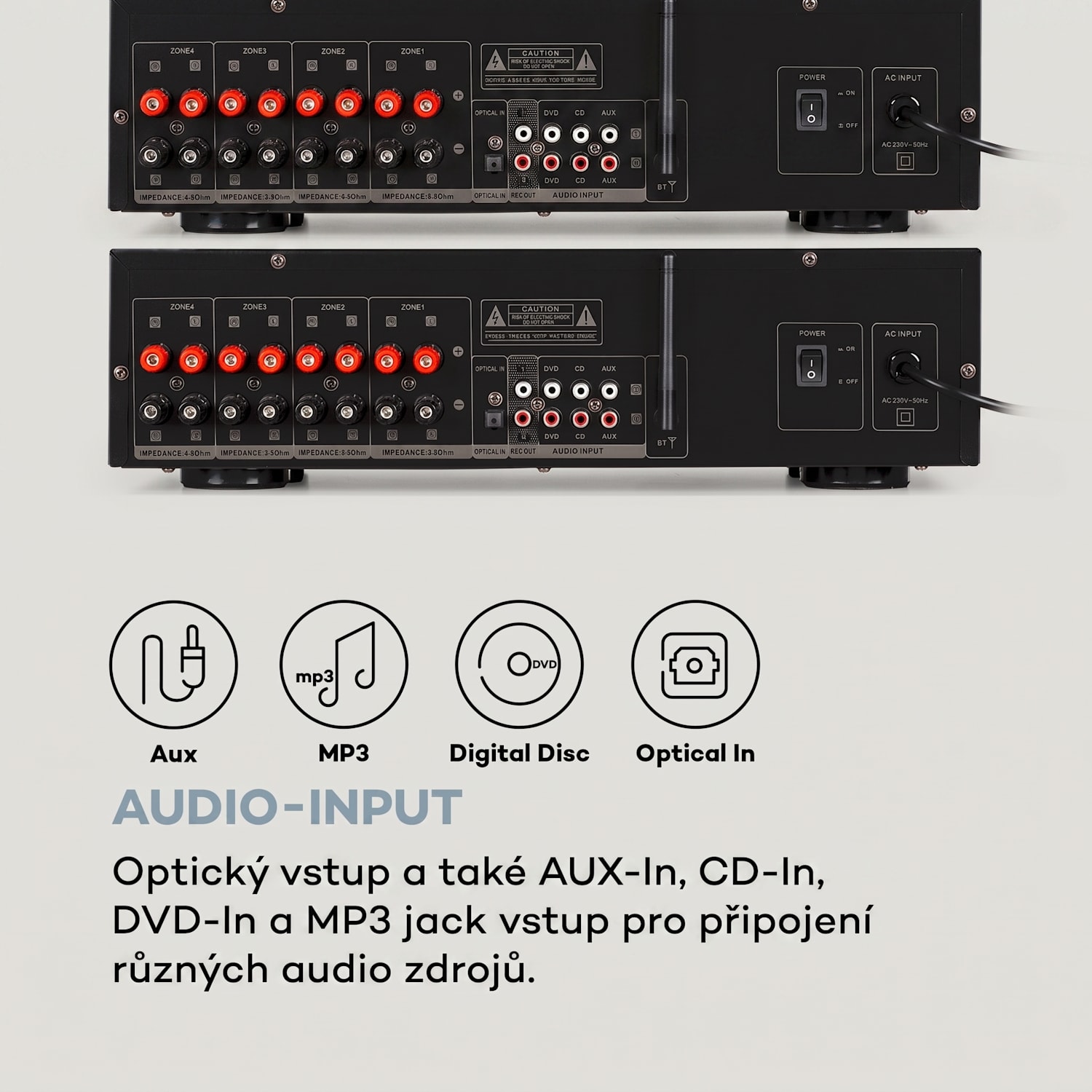 AMP-CD950 DG, digitální vícekanálový zesilovač, 8x 100 W, BT, opt. vstup, dálkové ovládání Stříbrná metalíza