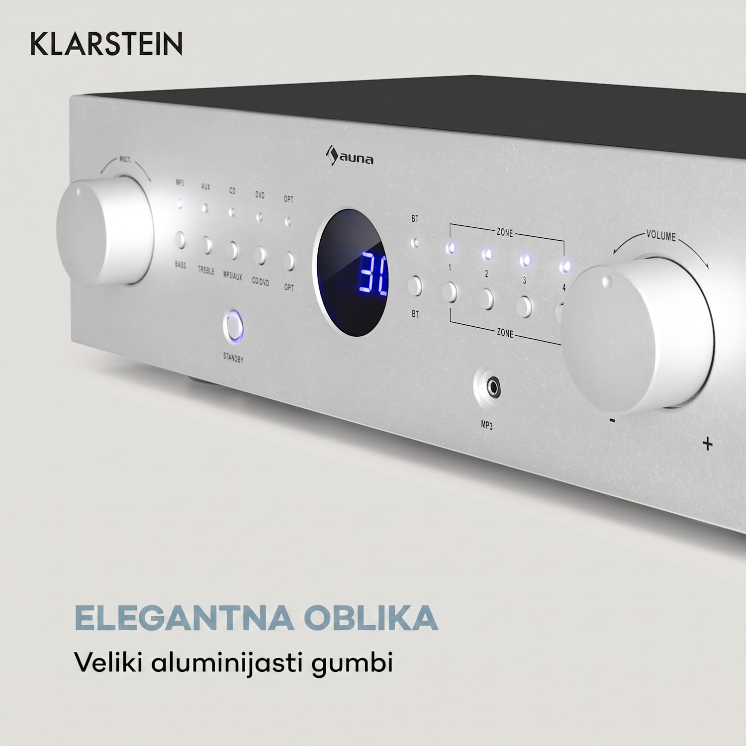 AMP-CD950 DG, digitalni večkanalni ojačevalnik, 8 x 100 W, BT, opt. vhod, daljinski upravljalnik Srebrna kovinska barva