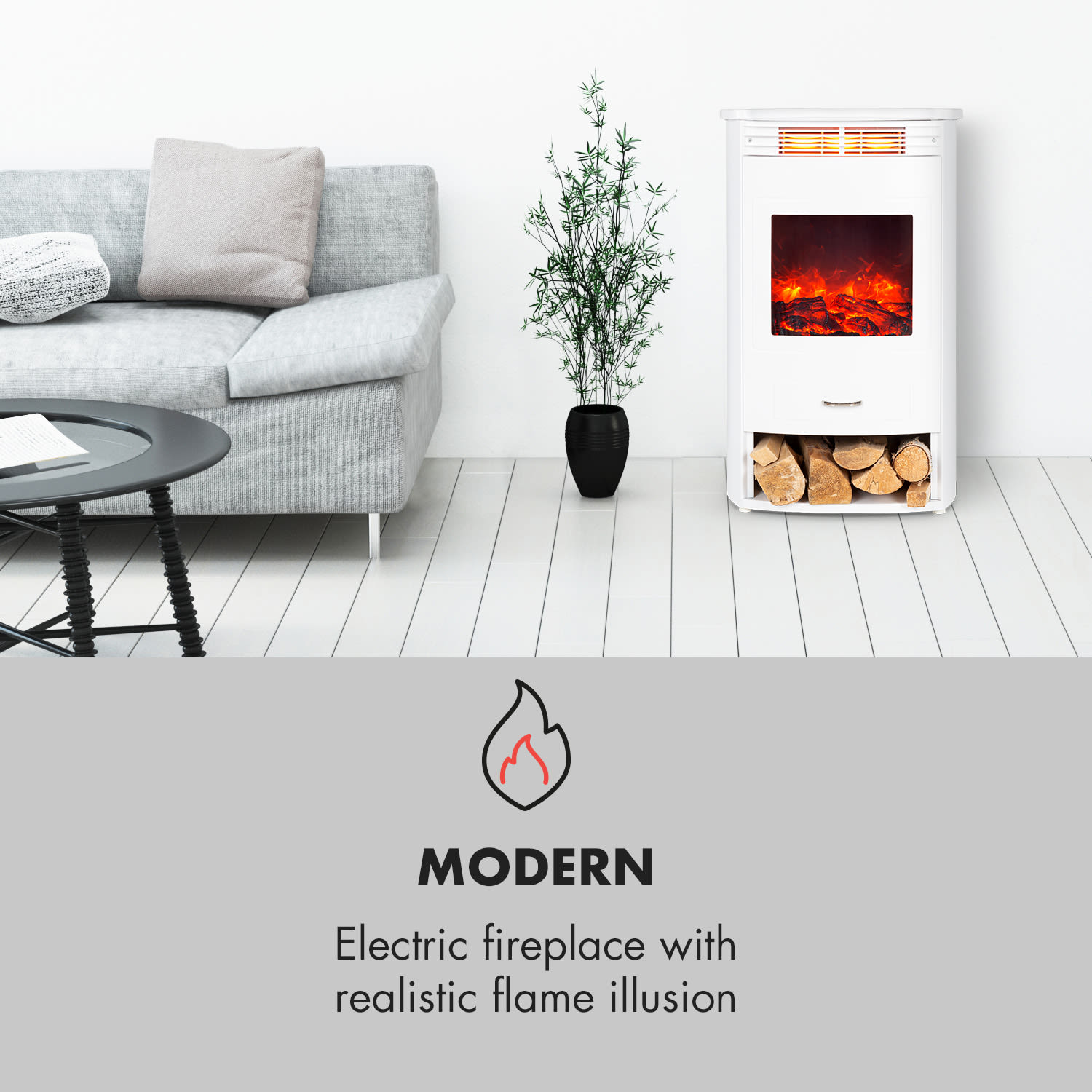 Bormio WH, električni kamin, 950/1900 W, termostat, tedenski timer, bel