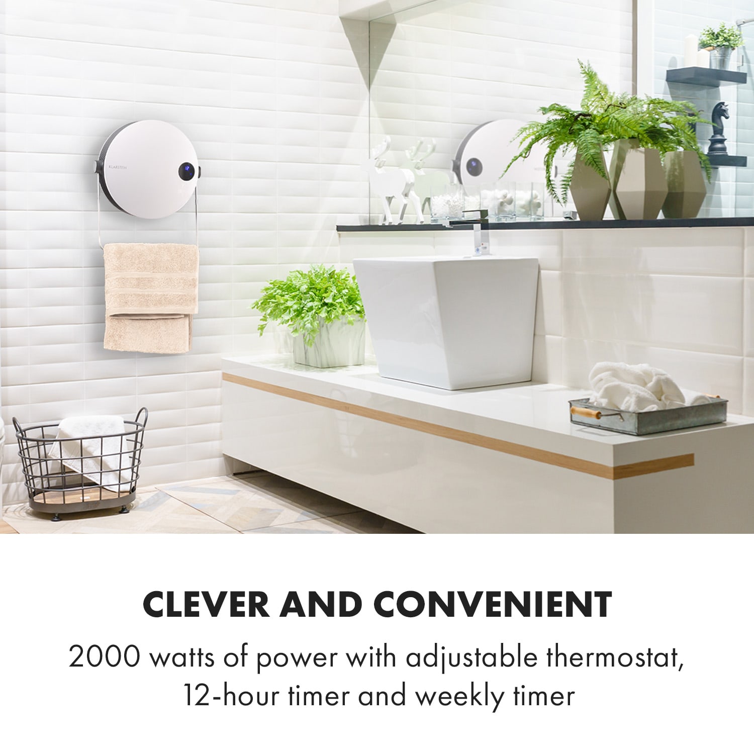 Hot Spot Pebble verwarmingsventilator 2000W handdoekdroger timer afstandsbediening