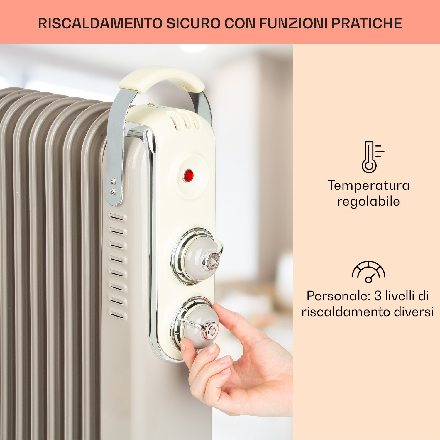 Thermaxx Retroheat radiatore a olio 2000W ruote talpa Sabbia