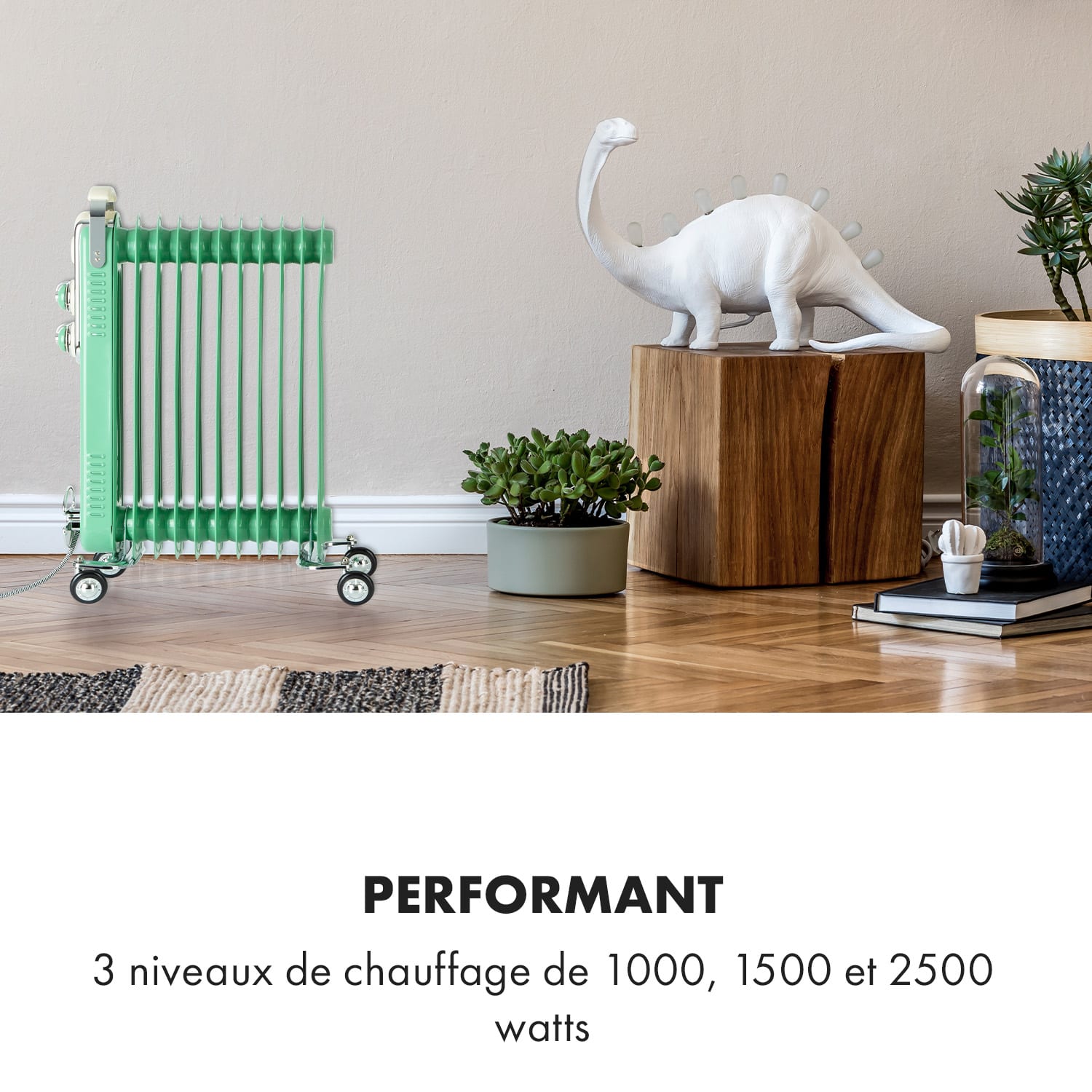 Thermaxx Retroheat olieradiator 2500W wieltjes groen Mint