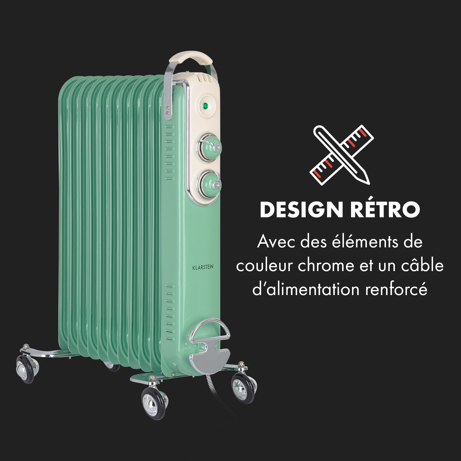 Thermaxx Retroheat olieradiator 2500W wieltjes groen Mint