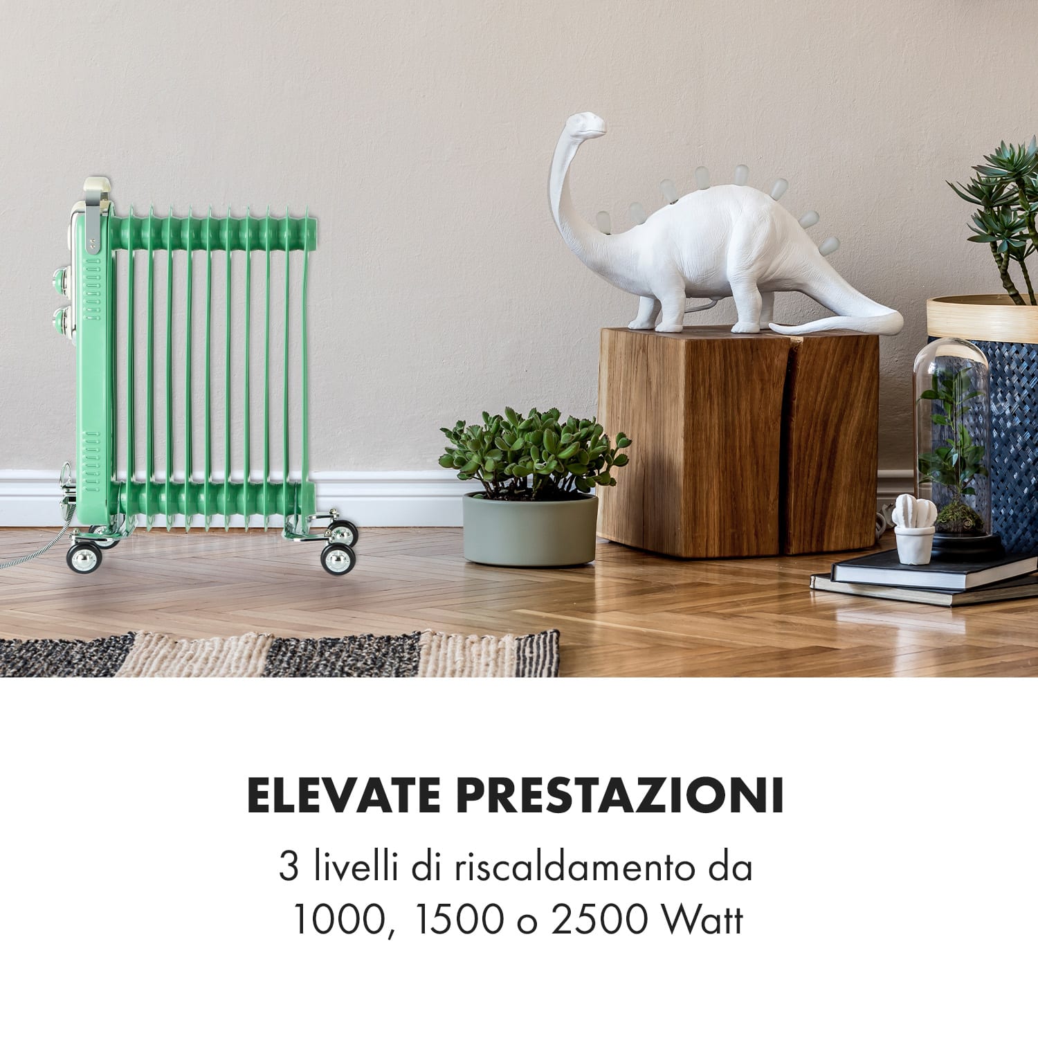 Thermaxx Retroheat radiatore a olio 2500W ruote verde Menta