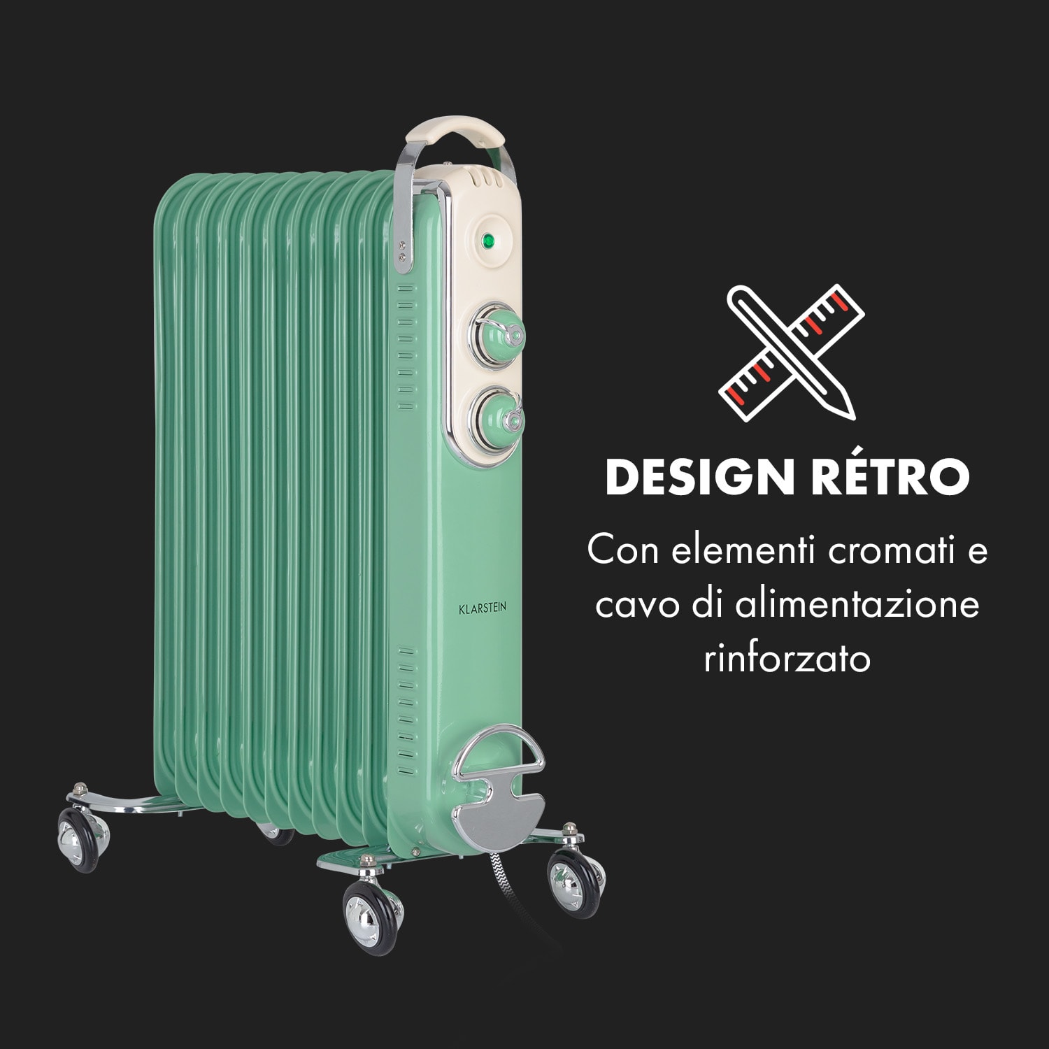 Thermaxx Retroheat radiatore a olio 2500W ruote verde Menta