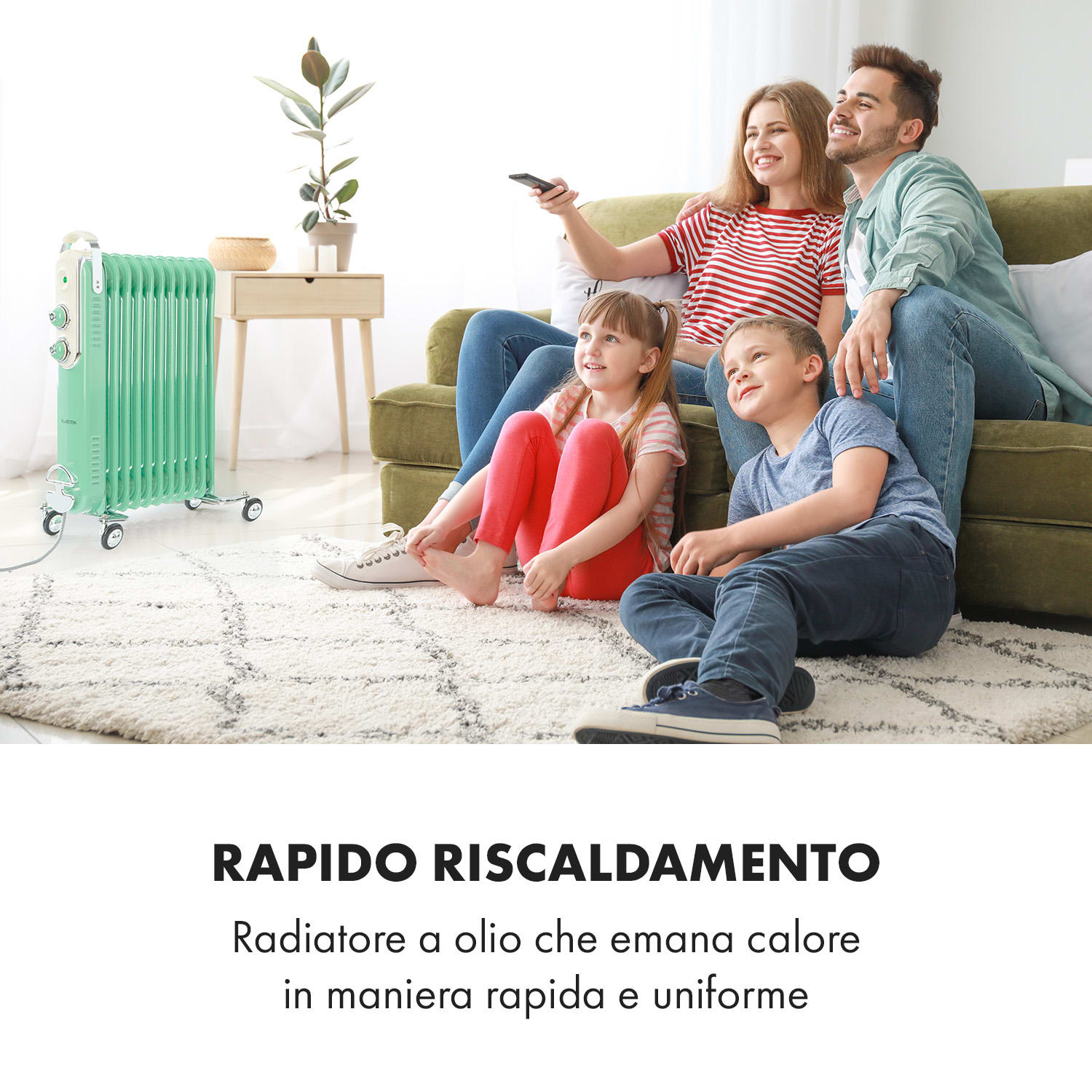 Thermaxx Retroheat radiatore a olio 2500W ruote verde Menta